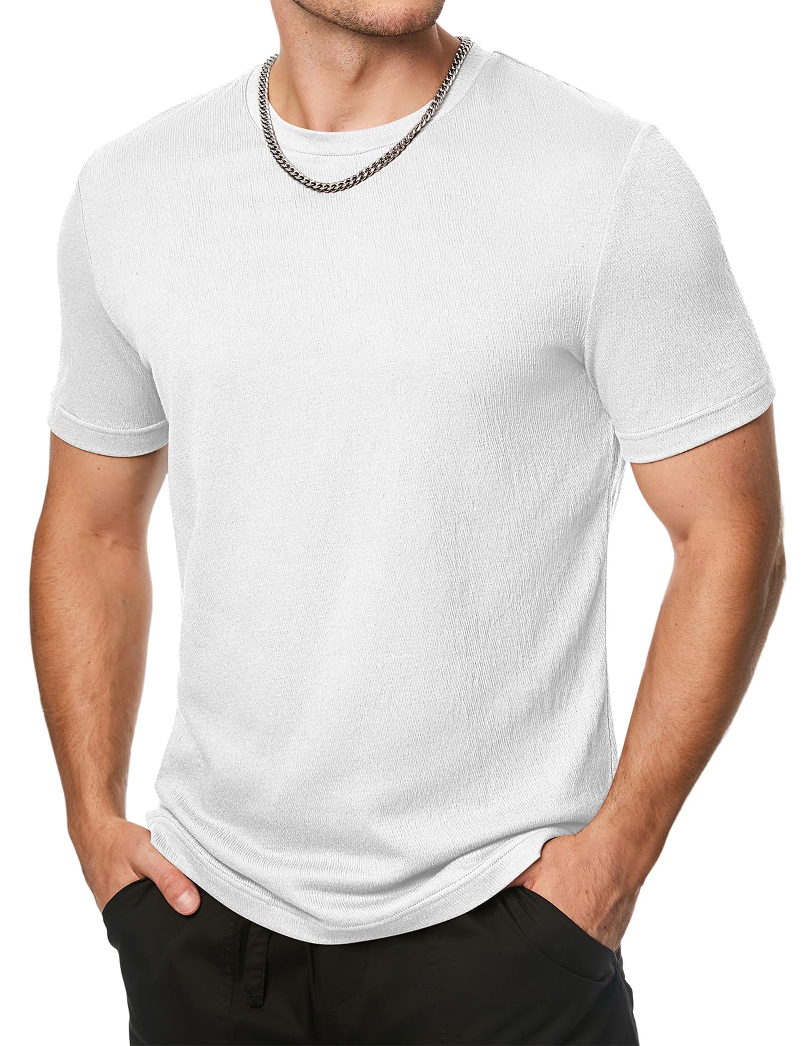 JMIERR Mens T-Shirt Short Sleeve Muscle Textured Knit Crewneck Slim T Shirt Gym Workout Athletic Tee Shirts