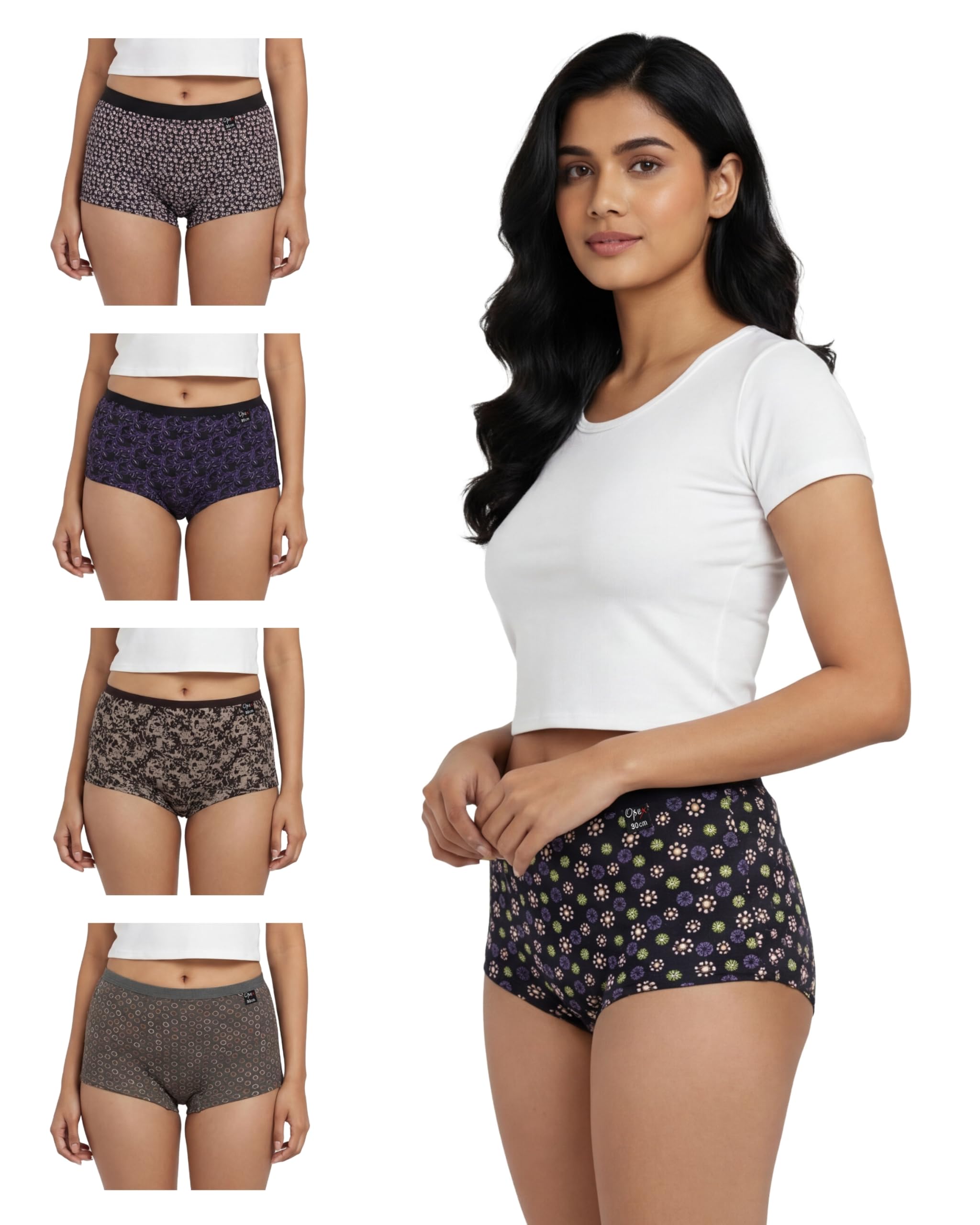 opex Women's Cotton Spandex Elastene Printed Boyshort Hipster Jasmin Panty | Soft Stretch Regular Fit & Mid Waist with Full Coverage | Comfortable Everyday Innerwear Combo Briefs (Pack of 5)-picture-27