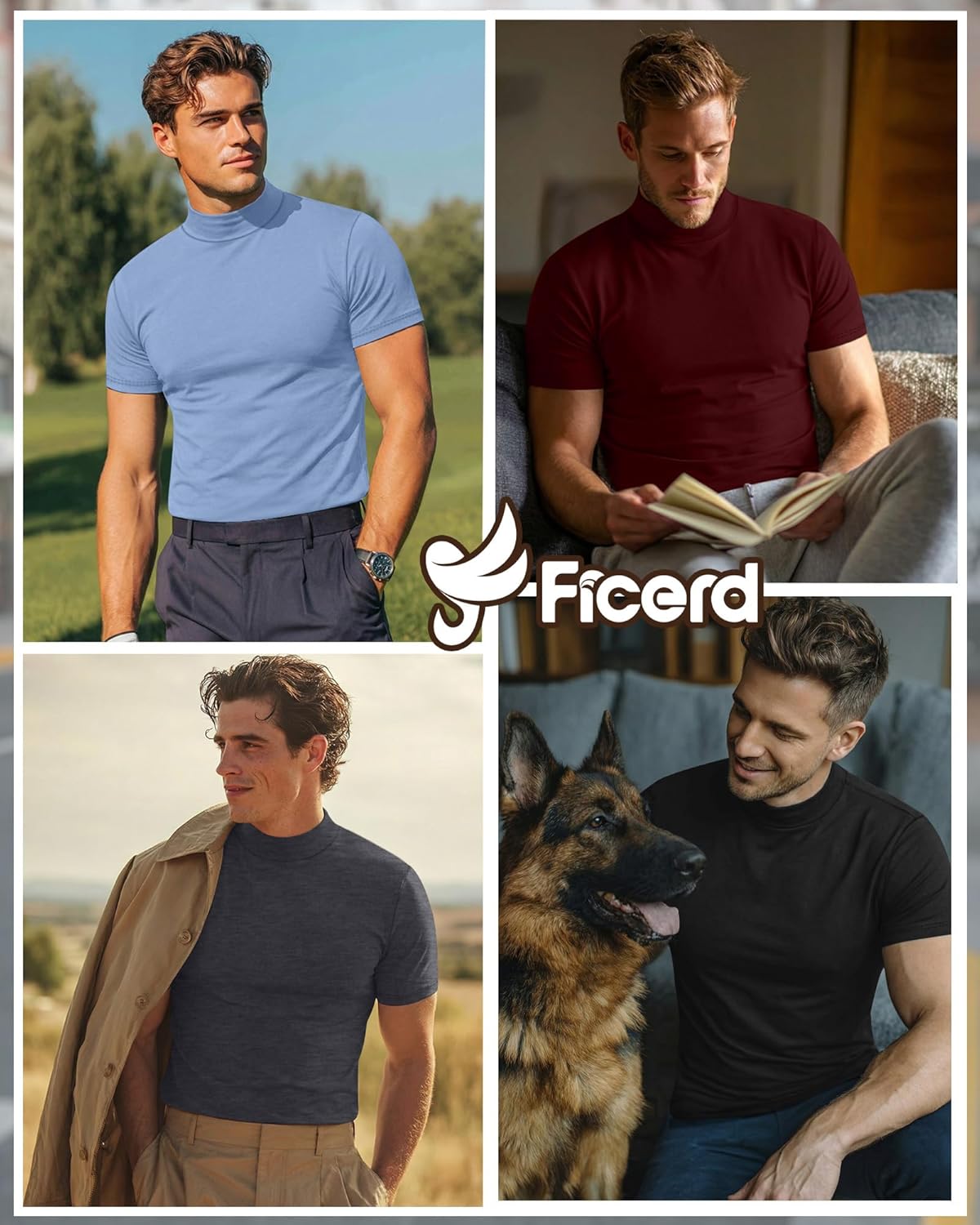 Ficerd 4 Pack Men's Mock Neck T Shirts, Short Sleeve Mock Turtleneck Undershirt Pullover Basic Tops Causal Solid Tee for Men - Image 2