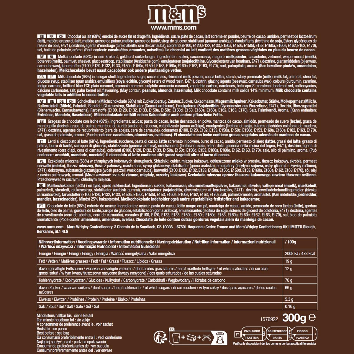 M&M'S COLLECTION Choco - Bonbon Chocolat au Lait Monocouleur - Sachet 300g Nuage - Idéal pour DIY, Mariage, Anniversaire, Baptême, Gender Reveal, Communion, Nouvel An, Noël & Buffet de Bonbons