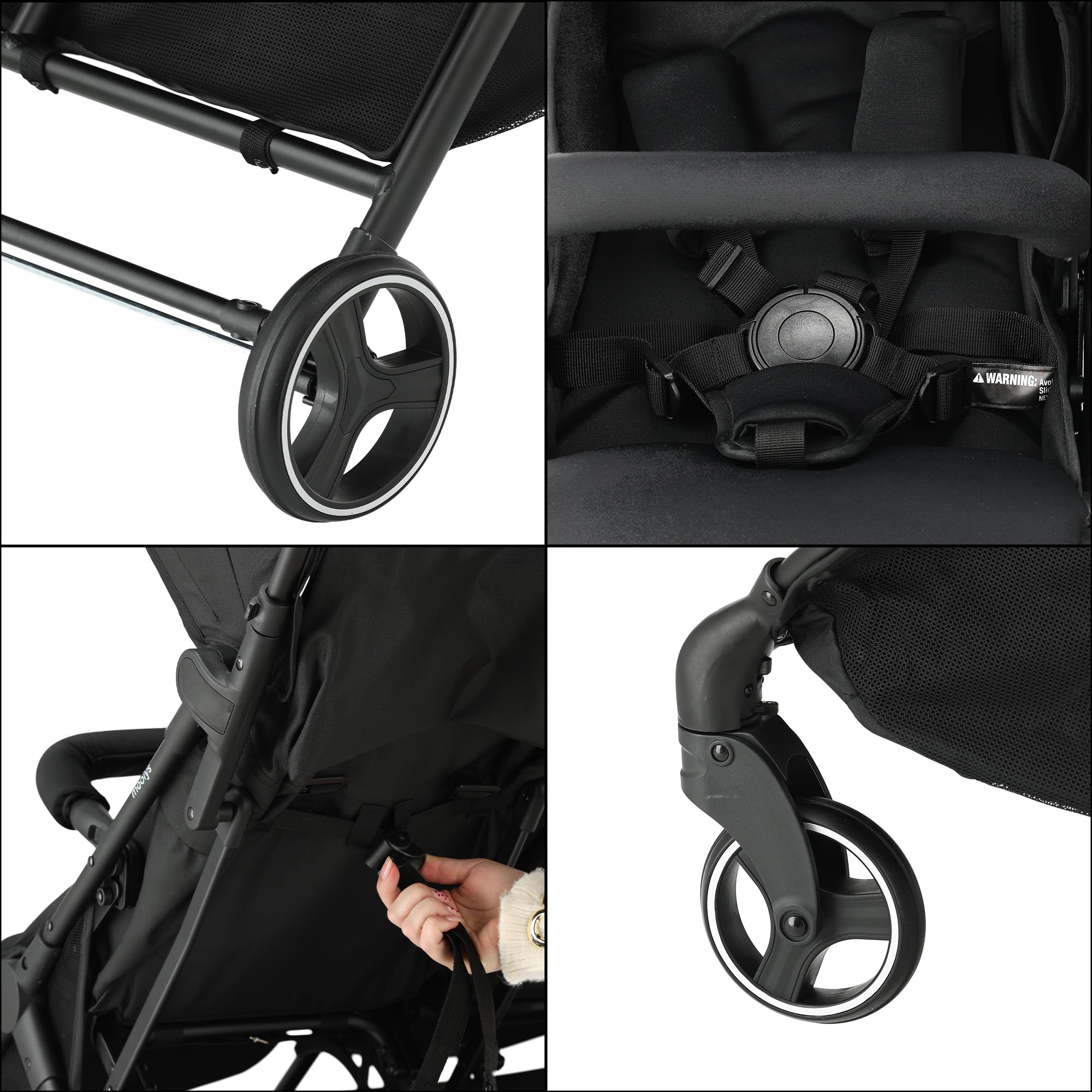 Tess Doppel-Kinderwagen Geschwisterwagen ab Geburt bis 4 Jahre 22 kg leicht zusammenklappbar freistehend großer Staukorb inkl. Regenverdeck Schwarz