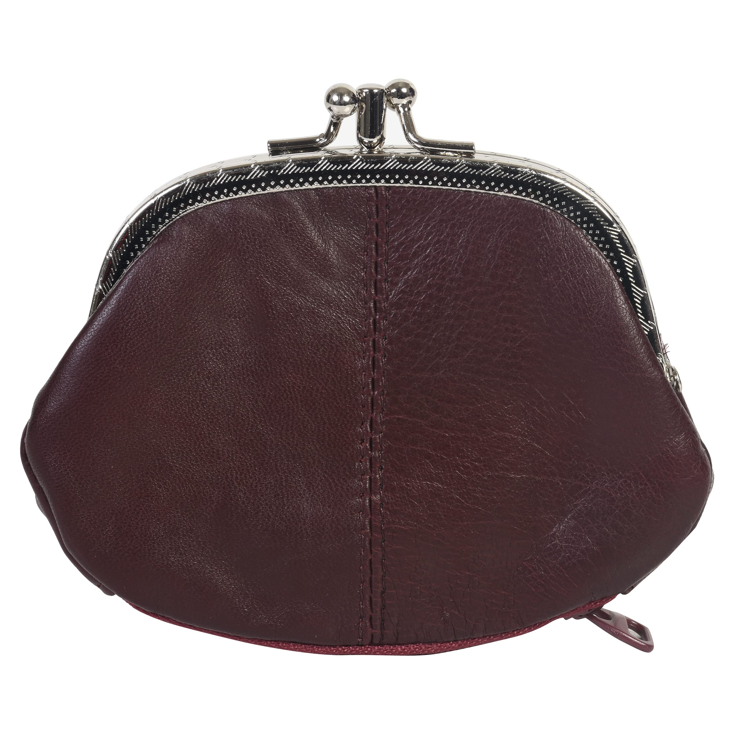Coin Purse Double Frame with Zipper Pocket - WINE