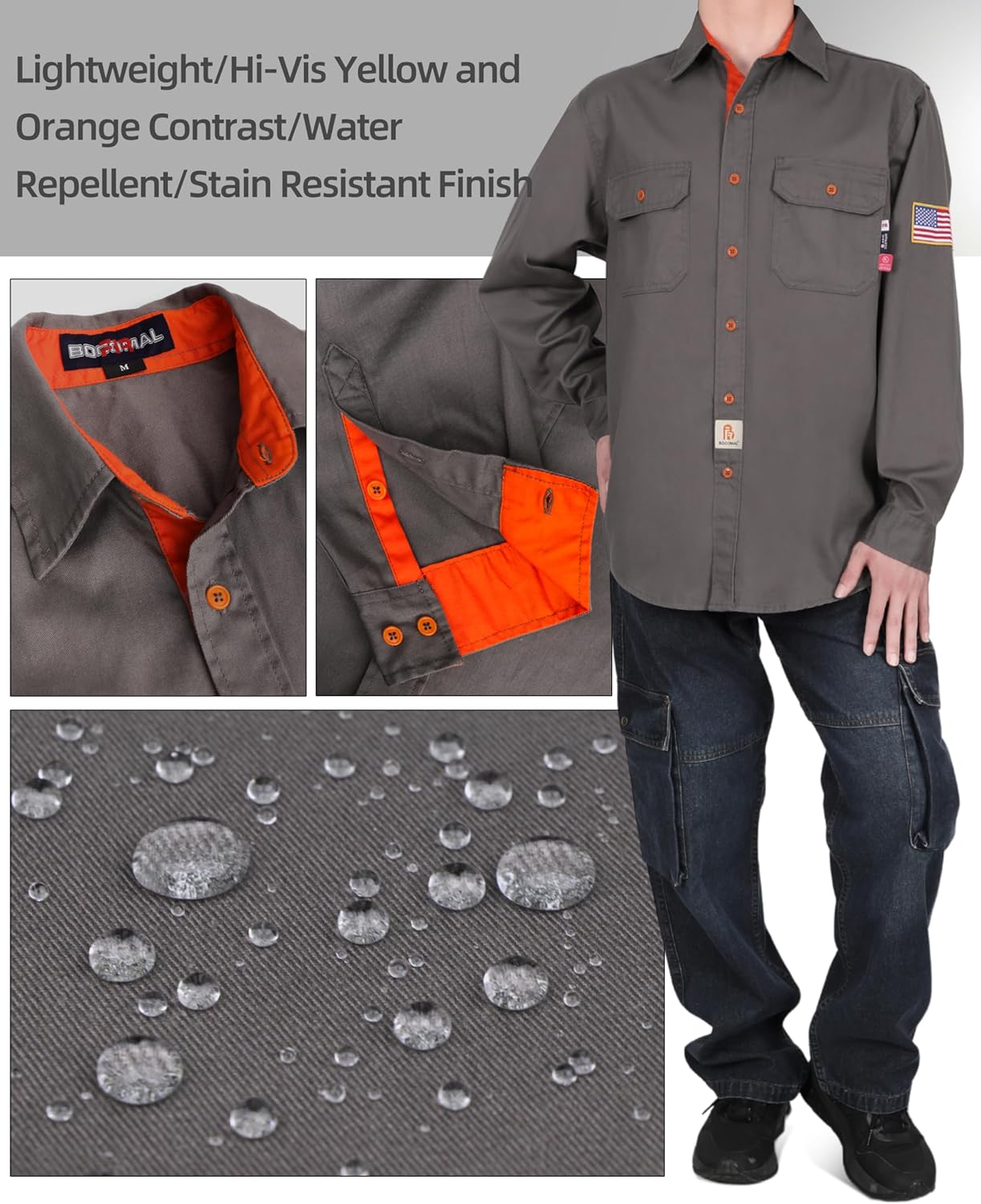 BOCOMAL FR Shirts for Men Flame Resistant Light Weight NFPA2112 Fire Retardant Welding Shirt Water & Oil Repellent Finish - Image 3