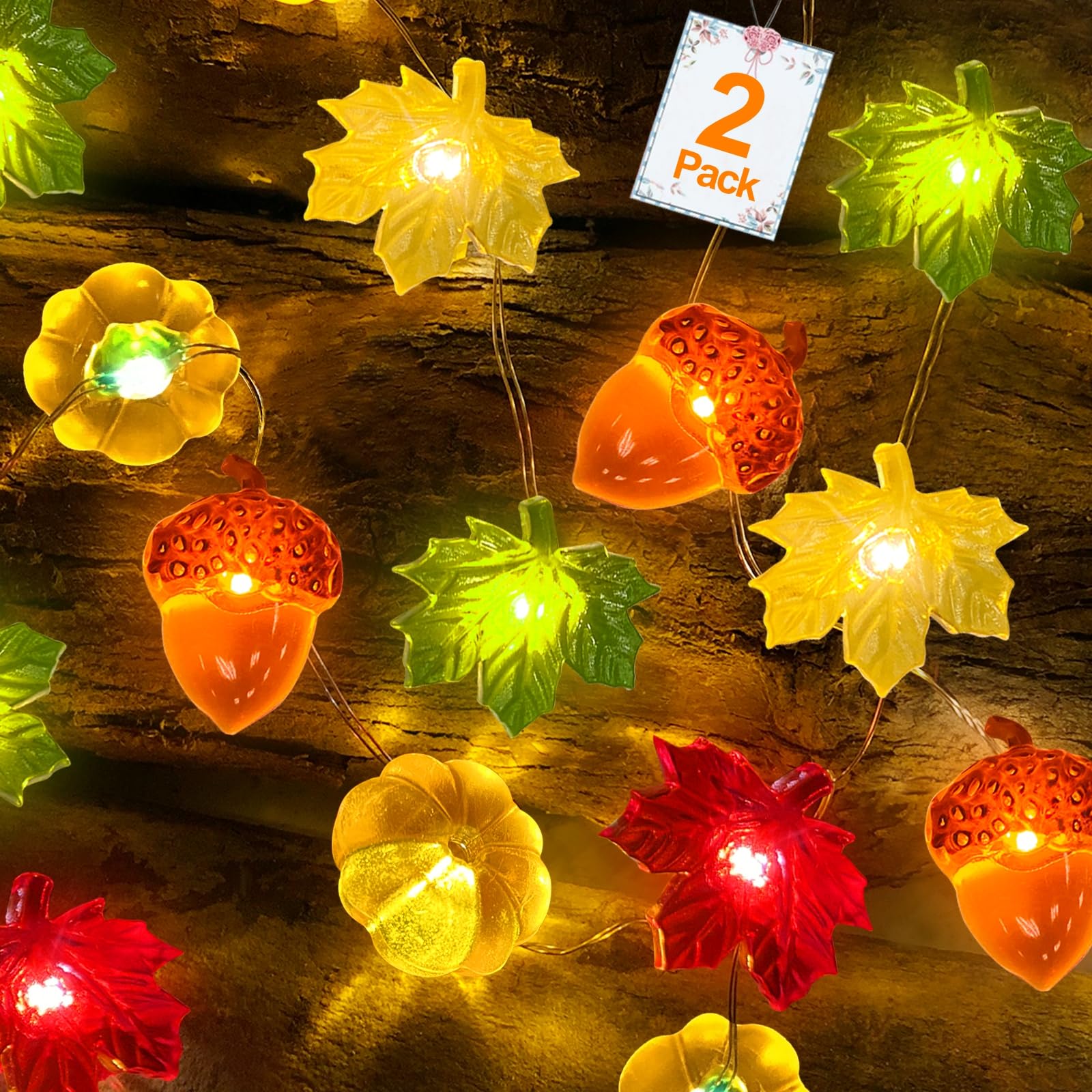 TURNMEON Fall Decor 2 Pack 3D Fall Thanksgiving Pumpkin String Lights Total 40LED/13Ft Thanksgiving Decorations for Home, 3 in 1 Battery Powered Fall Lights Halloween Decor Home Indoor Outdoor