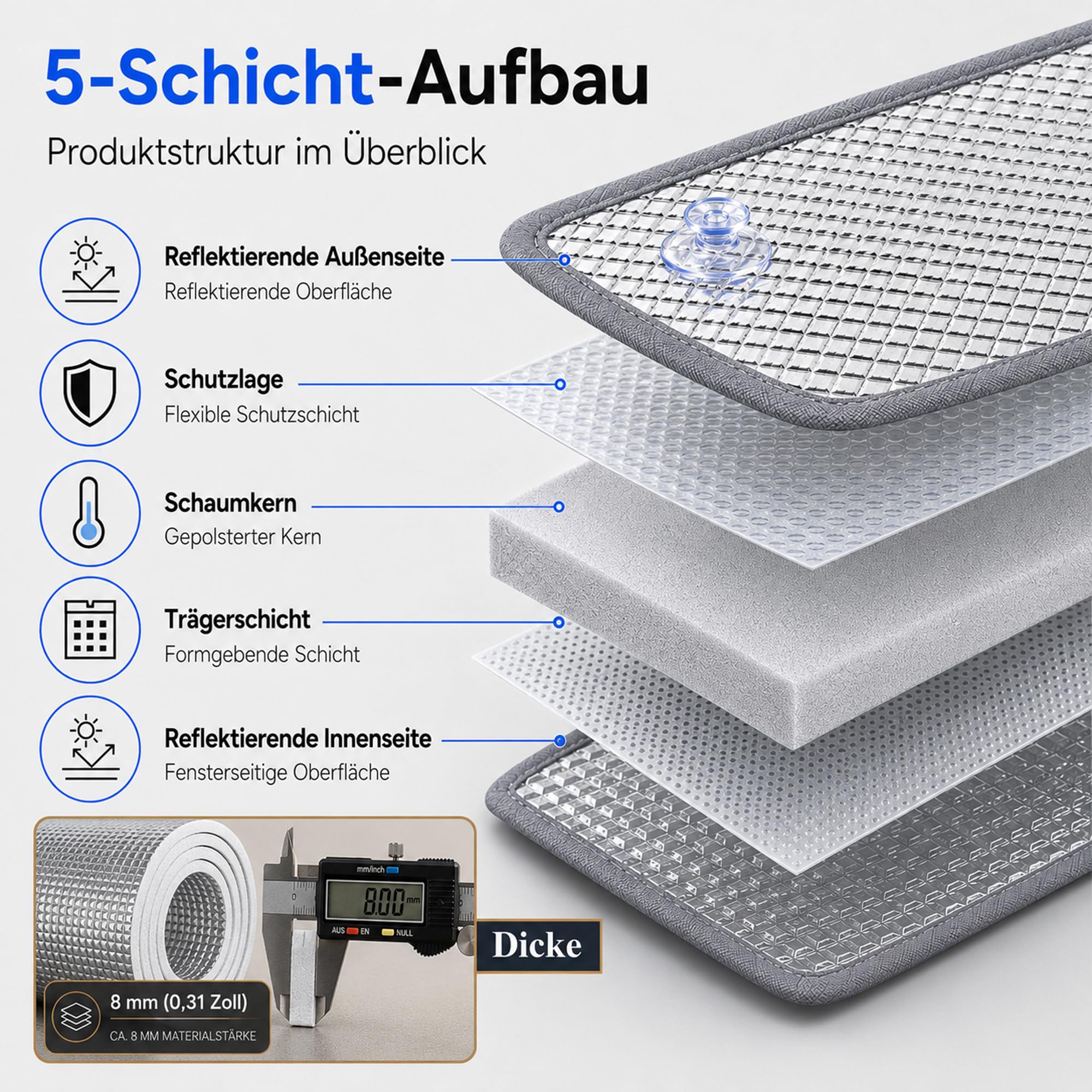 8mm Thermo Verdunkelung Fenster mit Saugnäpfen Hitzeschutz