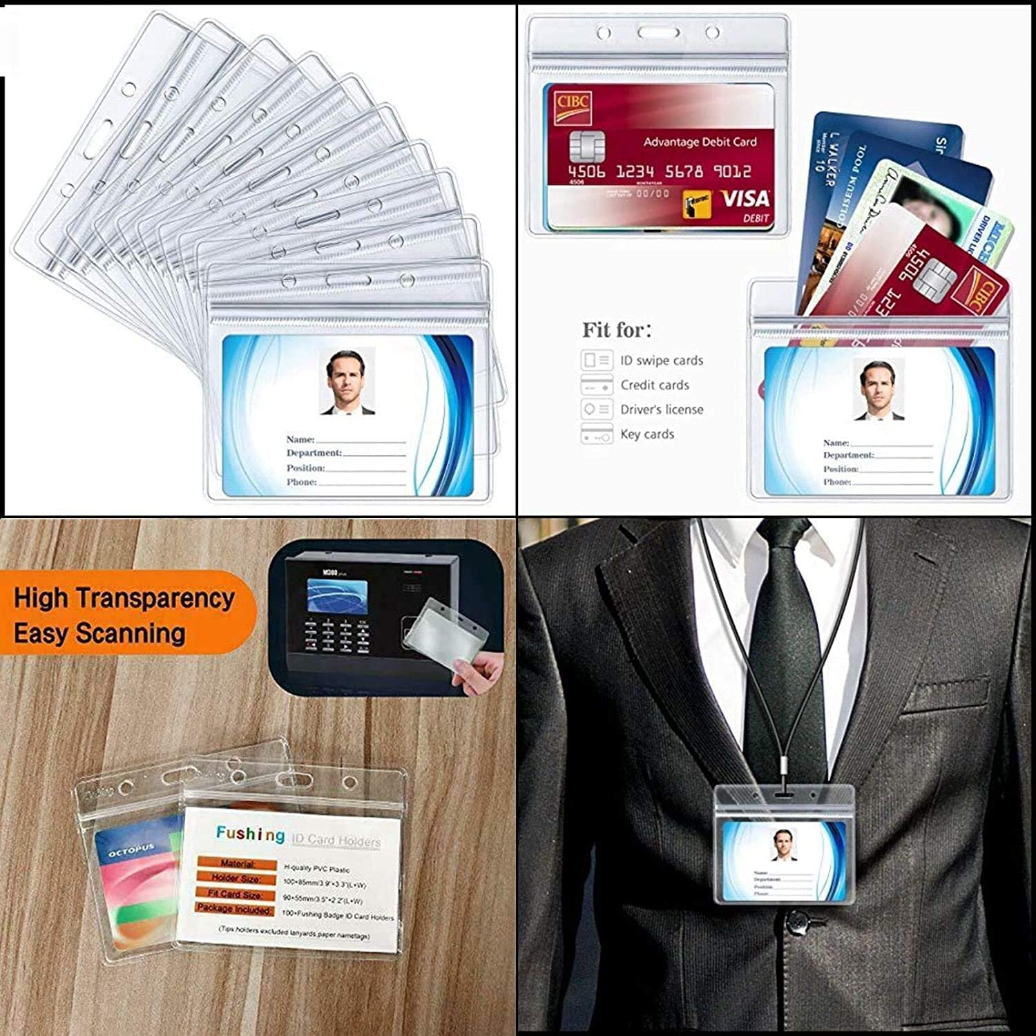 Name Badges,Saim 100 Pcs Clear Plastic Horizontal Name Tag Badge ID Card Holders Buy Online in