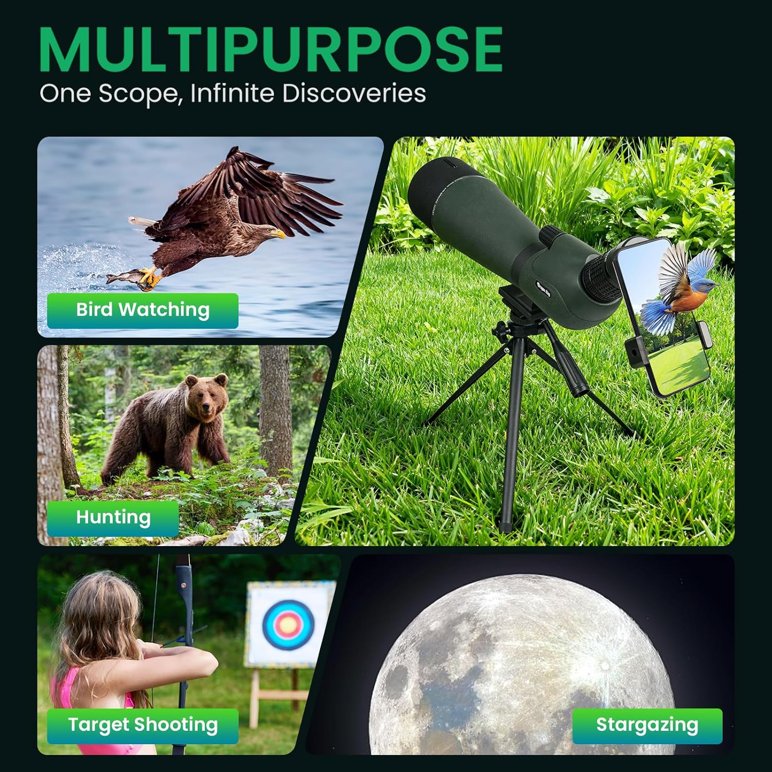 BIBIRE 25-75x60/80 HD Spotting Scope, BAK4 Waterproof Spotter Scope with Tripod and Phone Adapter for Birdwatching, Wildlife Wiewing Stargazing