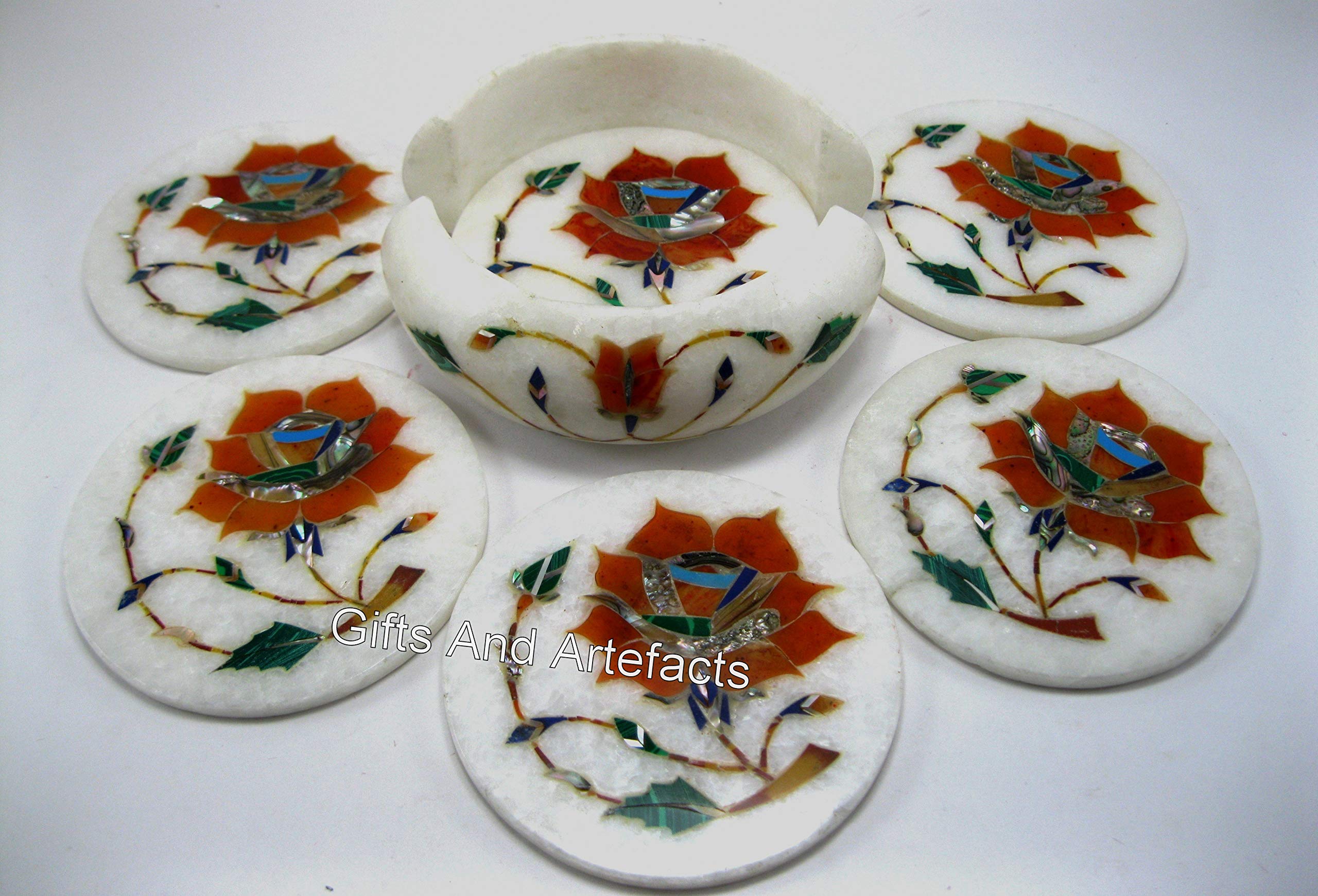Dessous-de-verre en marbre blanc fleuri rond de table basse