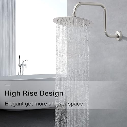 Miniatura 7 de NearMoon Brazo de extensión de ducha en forma de S con brida, tubo extensor de cabezal de ducha de altura alta de acero inoxidable, extensión