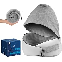 Travel Pillow, Hooded Neck Pillow Airplane for Sleeping, Memory Foam Traveling Pillow for Long Flights, Portable Plane AccessoriesLight Gray