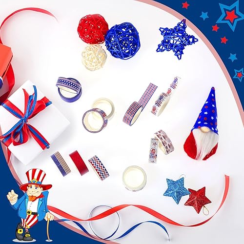 Miniatura 7 de 12 rollos de cinta Washi del 4 de julio, cinta Washi roja, blanca y azul, cinta adhesiva decorativa de rayas de bandera de estrellas para álbumes de