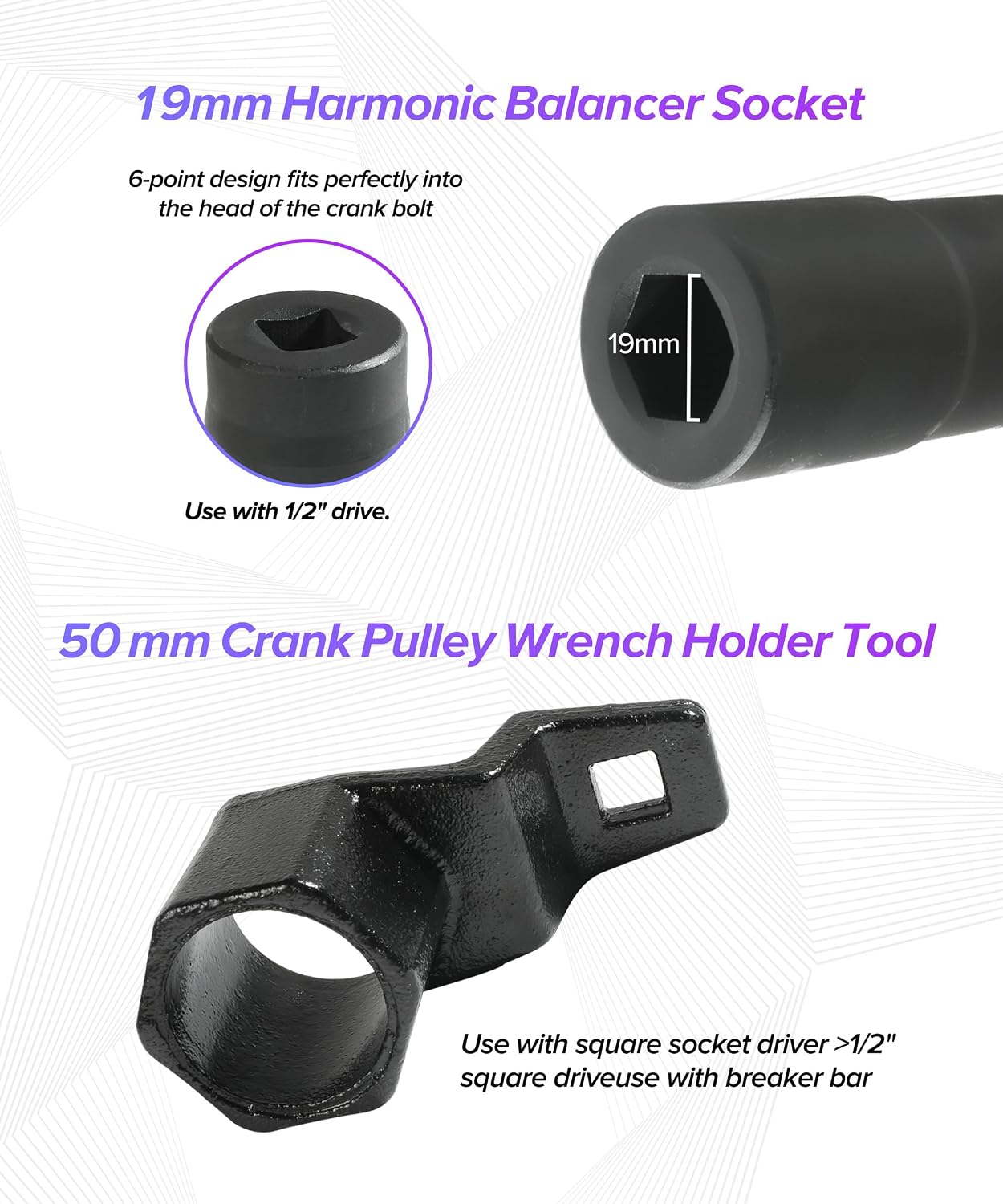 Crank Pulley Removal Tool,Car Accessories Deep Counter-Weighted Socket Tools,9mm Harmonic Balancer Socket,50mm Crankshaft Pulley Holder,Used for Cranks Bolt Removal and Installation