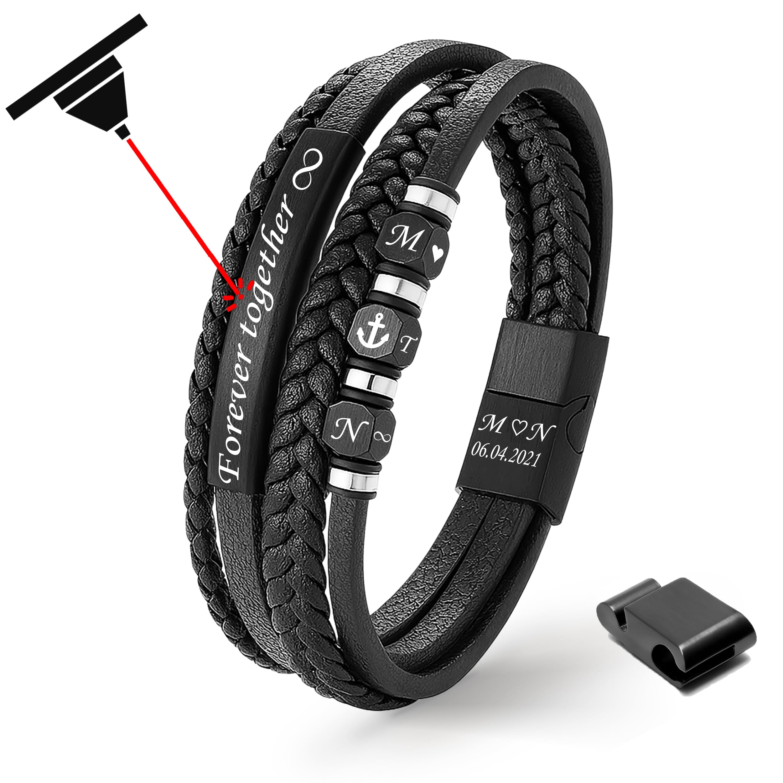UNIQAL | Lederarmband Herren "PLATE" Mens Bracelet | Edelstahl, Echtleder | Etui Box Gratis