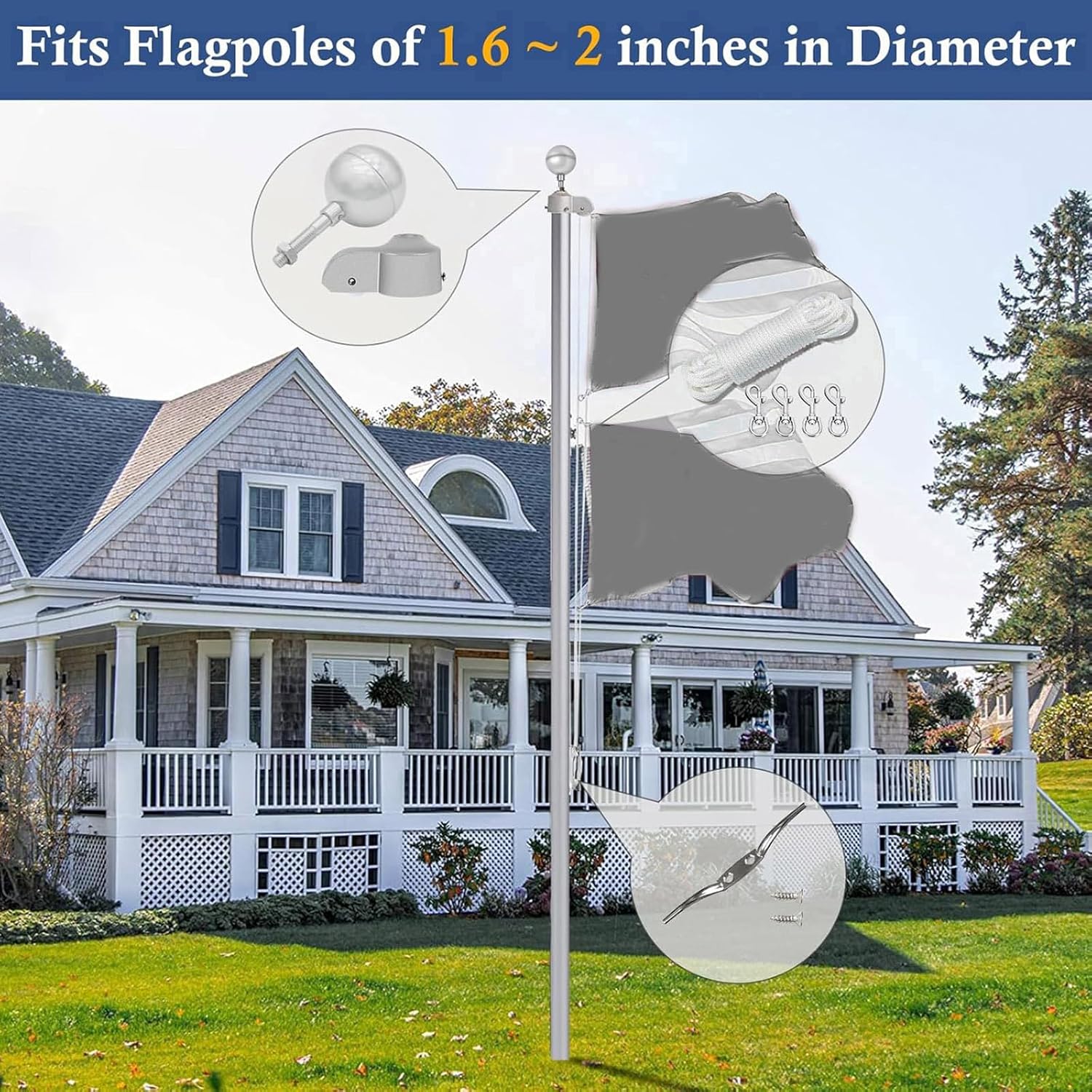 Aluminum Flagpole Hardware Set Includes 3Inch Golden Ball Nut and 2Inch Nylon Pulley for Garden Flagpoles Smooth Flag Rope Sliding Mechanism