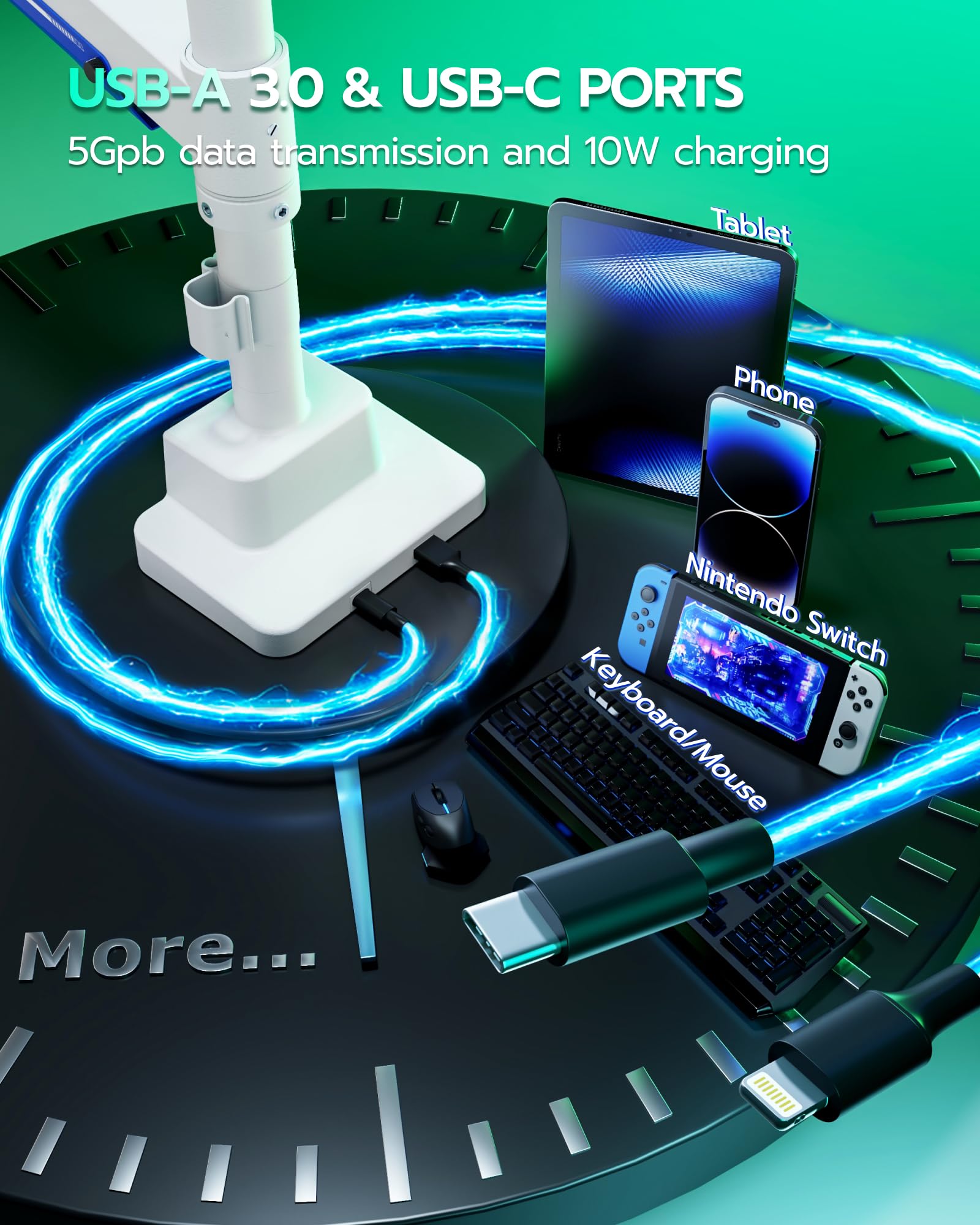 ARES WING Dual Monitor Stand, Adjustable Stacked Monitor Mount With USB Heavy Duty Gas Spring Monitor Desk Stand For 2 Monitors For 24-57 Inch Ultrawide Screen, 75/100/200 Vesa Mount, Black