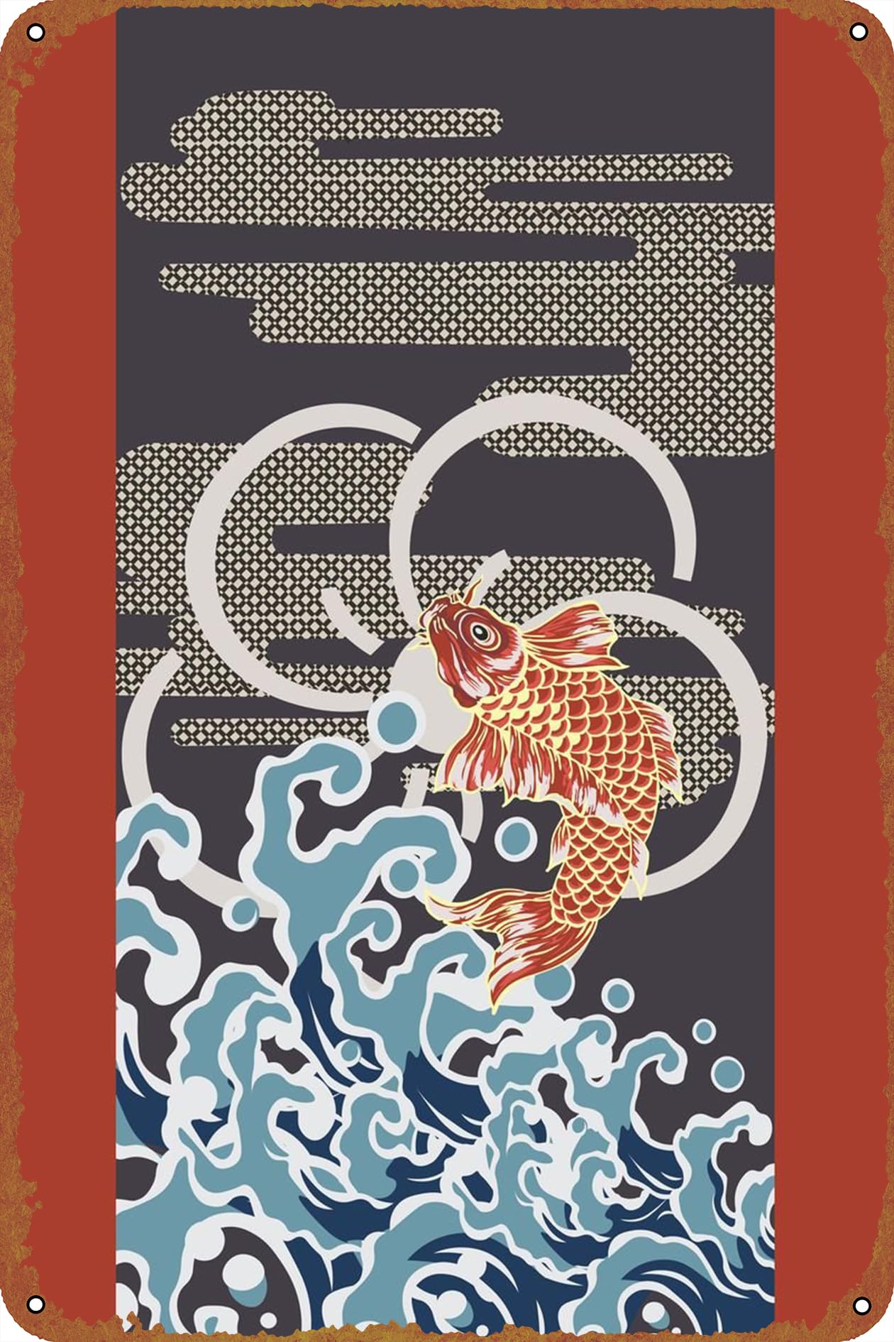 jumping koi Metal Tin Logo Home Coffee Wall Decorative 8x12 inches INCH