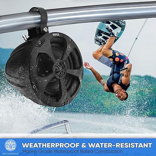 Vista 4 de PYLE, Altavoces marinos, altavoces de barco, 1000 W 5.25 pulgadas, sistema todoterreno impermeable, amplificador de 2 canales, estéreo de rango