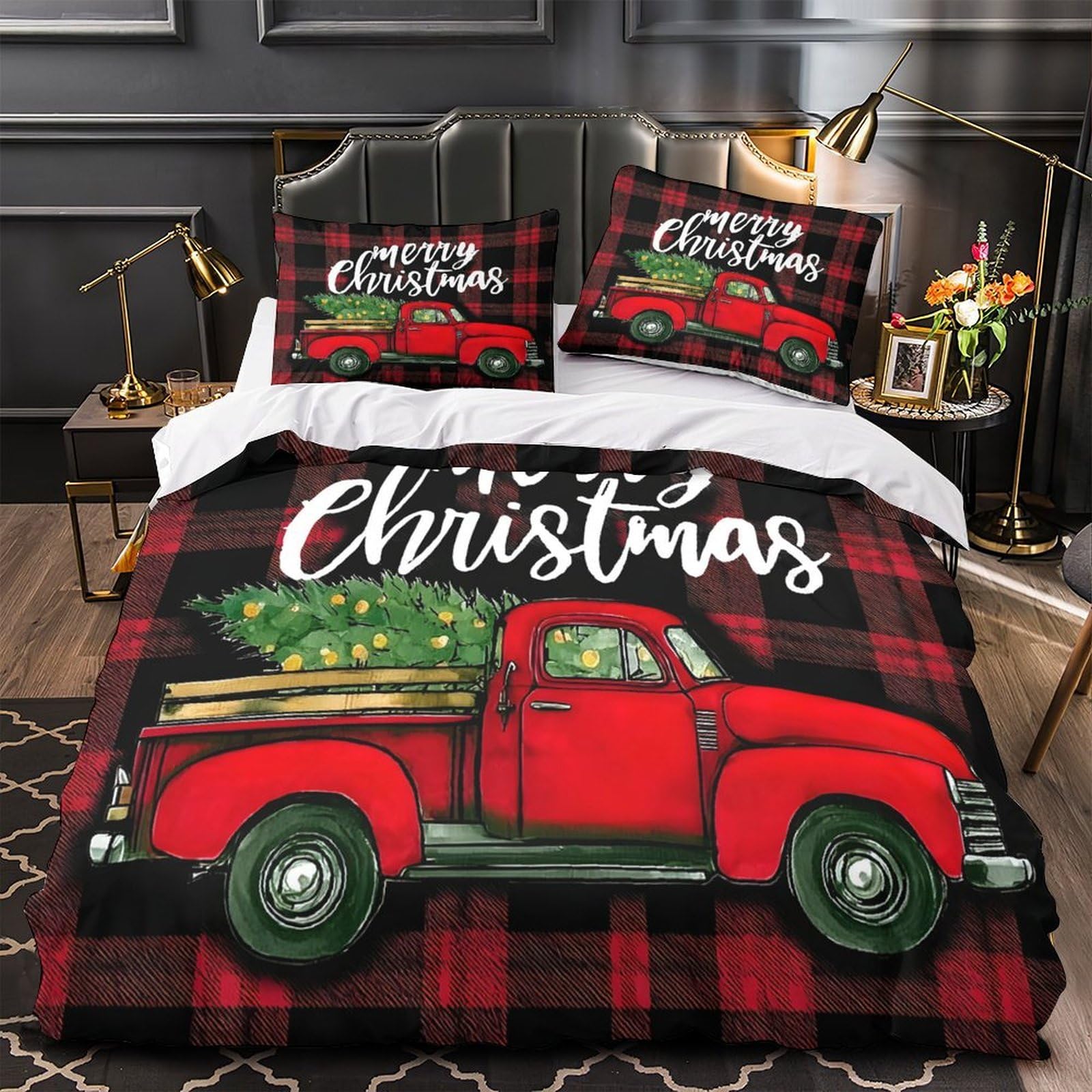 Housse de couette Noël 3D hypoallergénique en microfibre