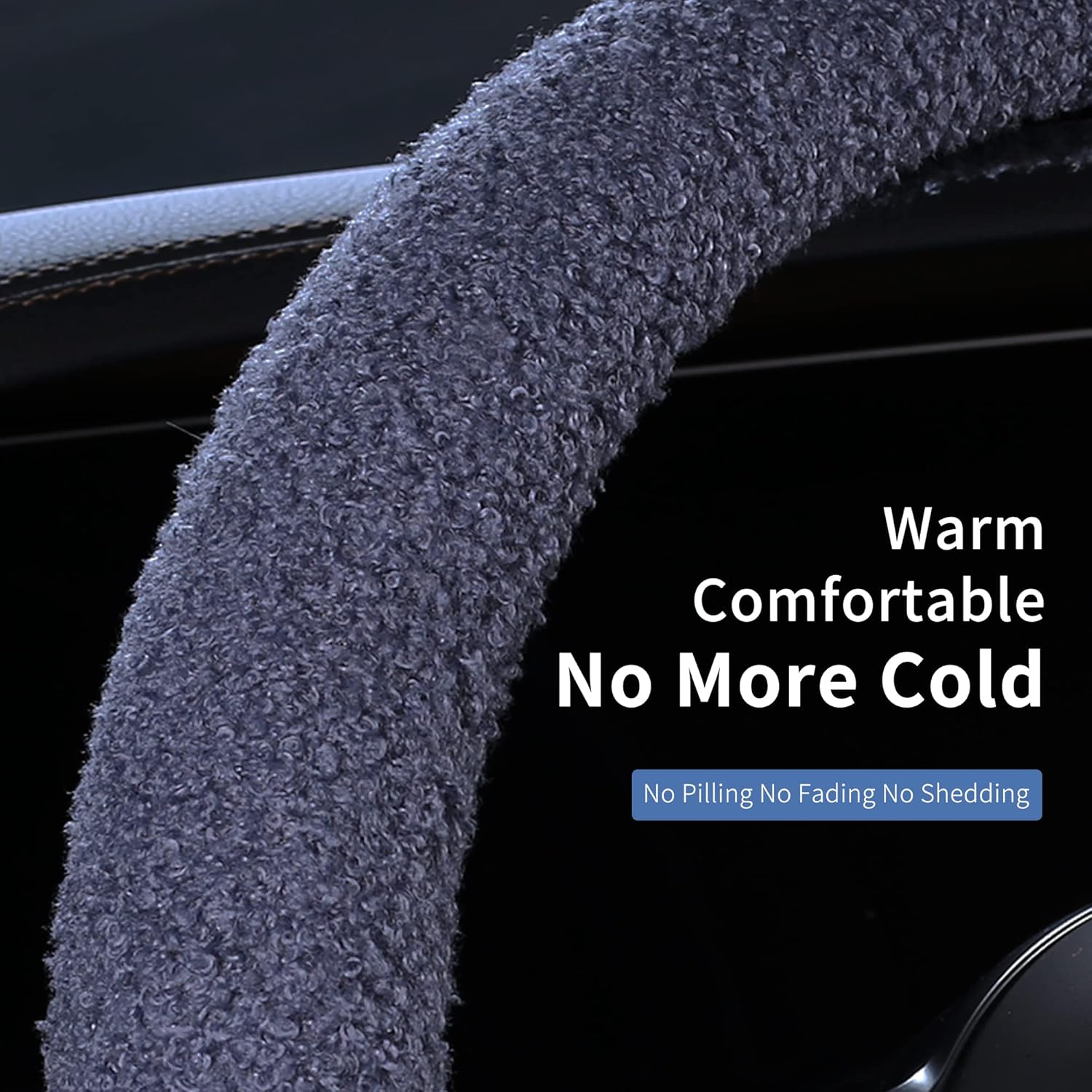 HighnessHwoo Furry Winter Car Steering Wheel Cover for Women, Soft Fleece Plush Warm Universal Auto Accessories for Jeep, Truck, Van, F150, Fuzzy, Anti Slip, Blue, Large Size, 15.2-16in