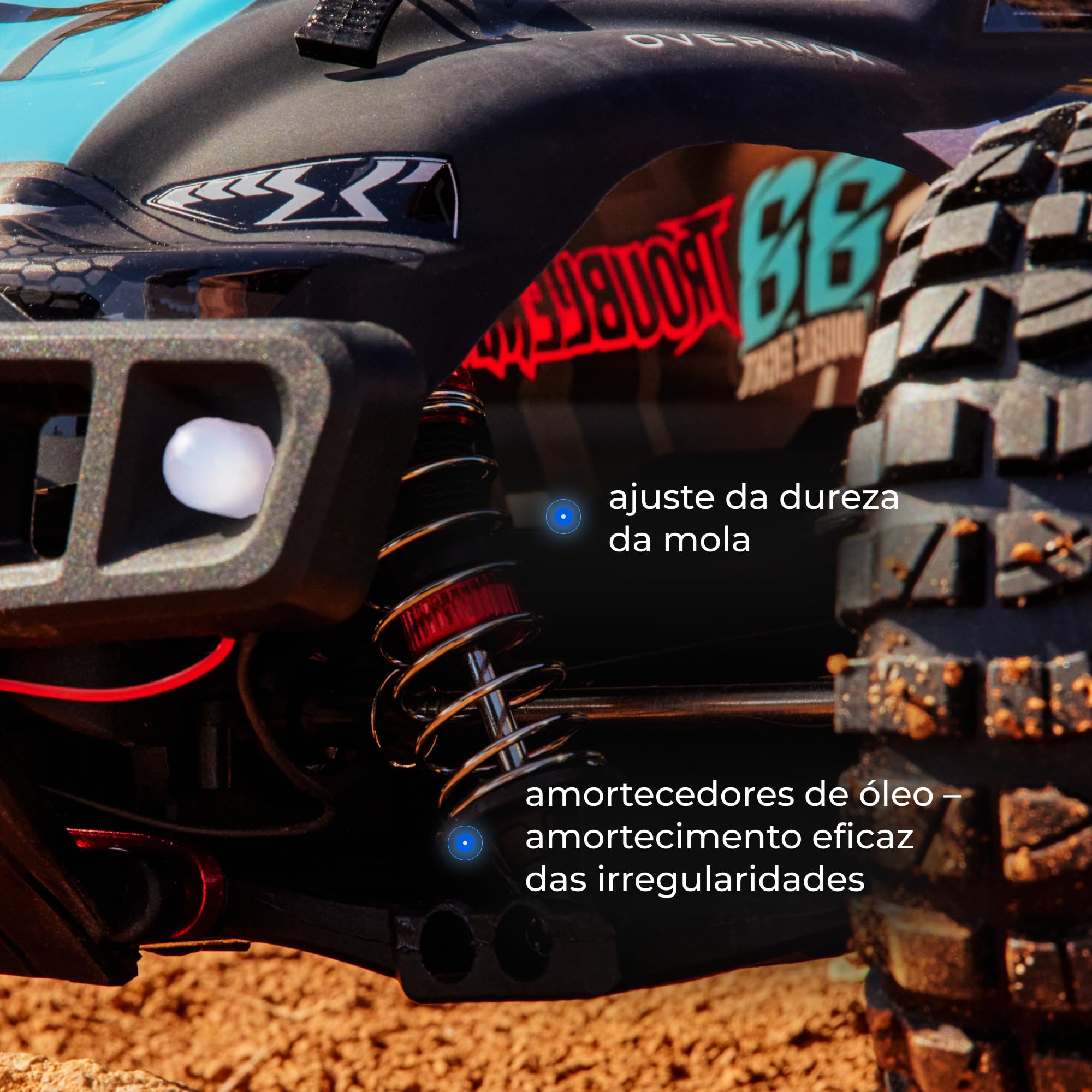 Overmax X- Stable zdalnie sterowany samochód 4WD 1:10 Offroad, 35 km/h 2,4 GHz RC Monster Truck 40 min, z 2 akumulatorami, metalowym napędem, tłumikiem oleju, LED, dla dzieci 8+ i dorosłych zasięg 100
