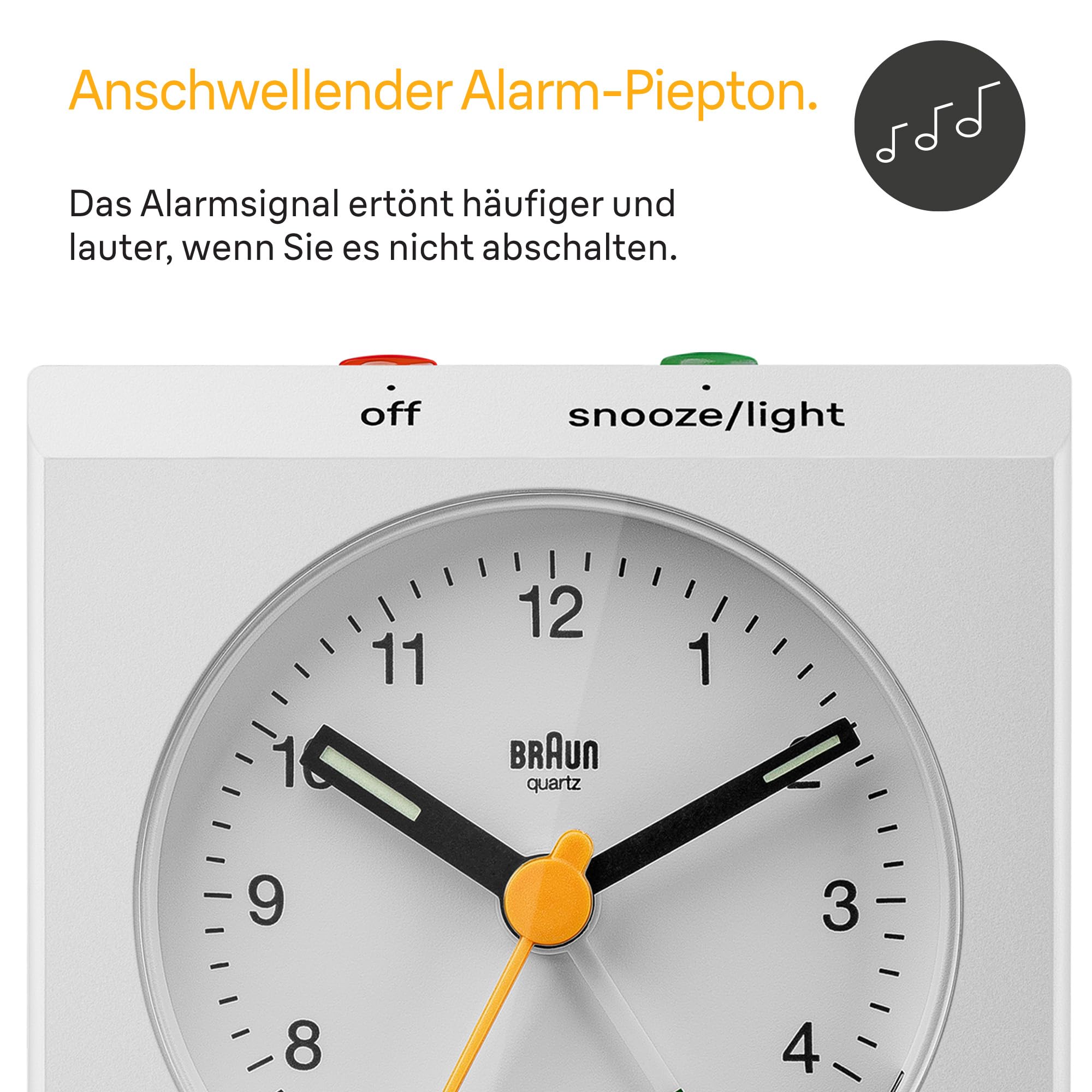 Braun klassischer analoger Reisewecker mit Schlummerfunktion und Licht, Vintage-Design, kompakte Größe, Klappdeckel mit Weltzeitzonenkarte, leises Quarzwerk, Crescendo-Piepton-Alarm in Weiß, BC05W.