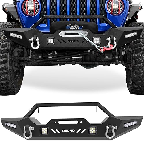 OEDRO Parachoques delantero compatible con Jeep Wrangler JL & Unlimited 2018-2023, Gladiador 20-23, parachoques Rock Crawler con montaje de placa de