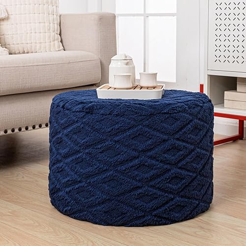 Fluffy Round Ottoman Pouf with All-in-One Foam Filling 20" x