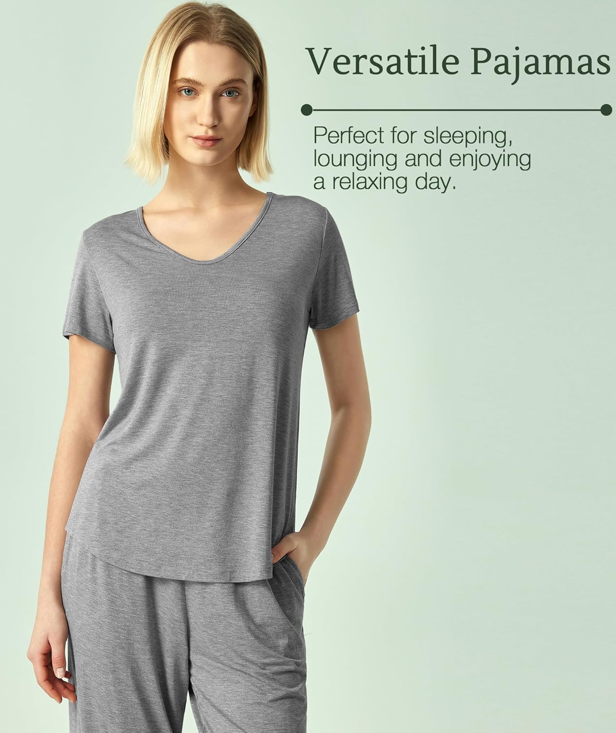GYS Bamboo Viscose Women Pajama Sets Short Sleeve Top and Capri Pants 2 Piece Casual Lounge Sets - Image 4