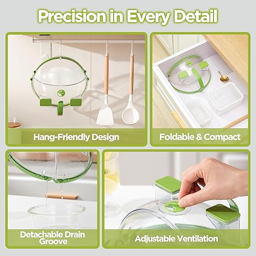 Miniatura 4 de Cubierta para microondas para alimentos, cubierta de salpicaduras de microondas de 10 pulgadas con vaporizador de agua, color verde