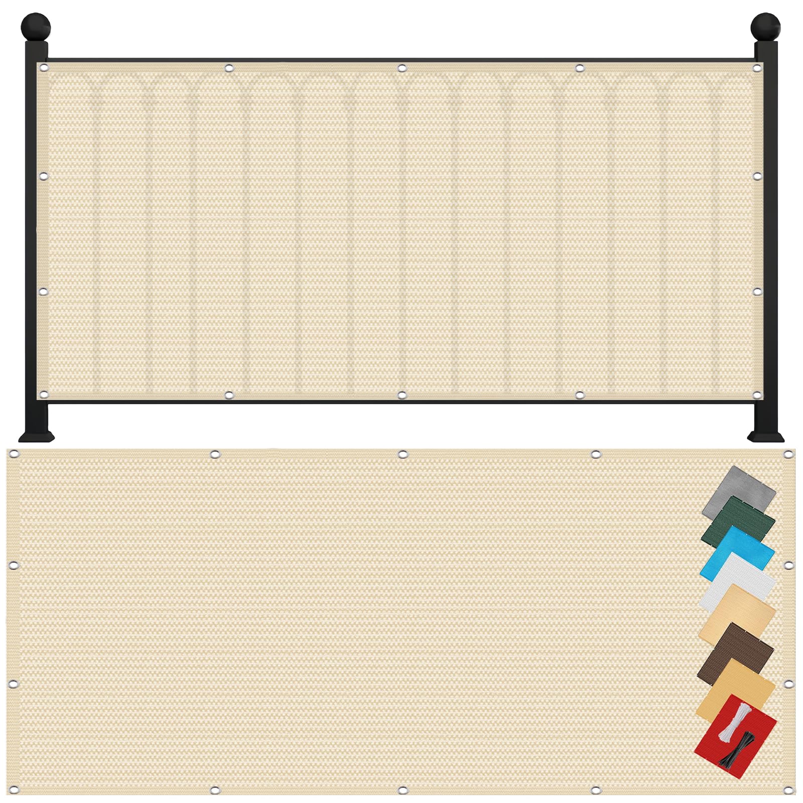Parawan Ogrodowy 75 x 650 cm Z HDPE 220G M², Odporna Na Rozdarcia, Ochrona Przed Promieniowaniem Uv, Siatka Zacieniająca Hdpe, Osłona Balkonowa, Kolor kremowy