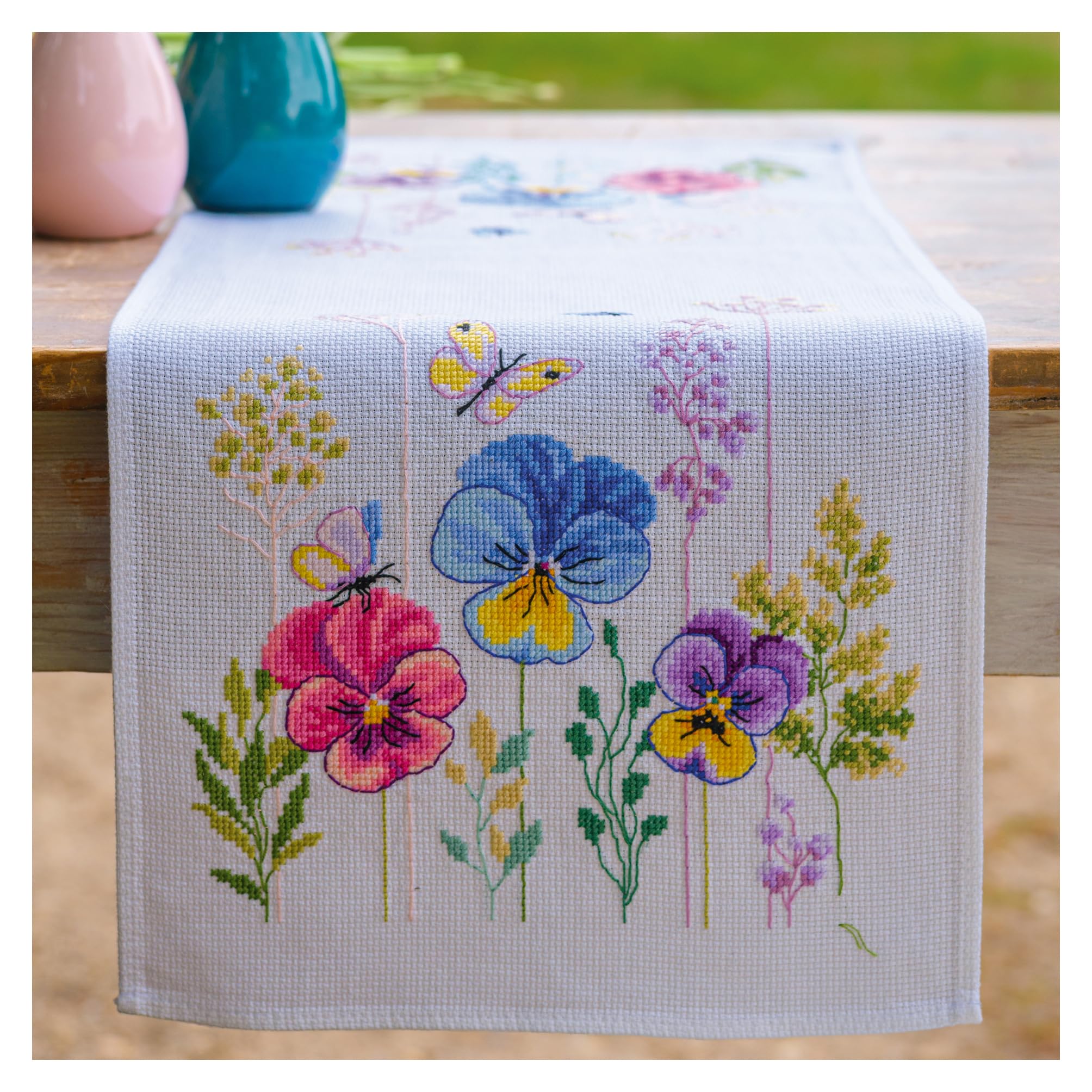 Vervaco Embroidery Kit, Table Runner, Counted Pattern Pack, Cross Stitch Sticker, Embroidery Runner, DIY Craft Set, Craftsmen Creative Set for Adults, Approx. 32 x 84 cm, Creative Gift