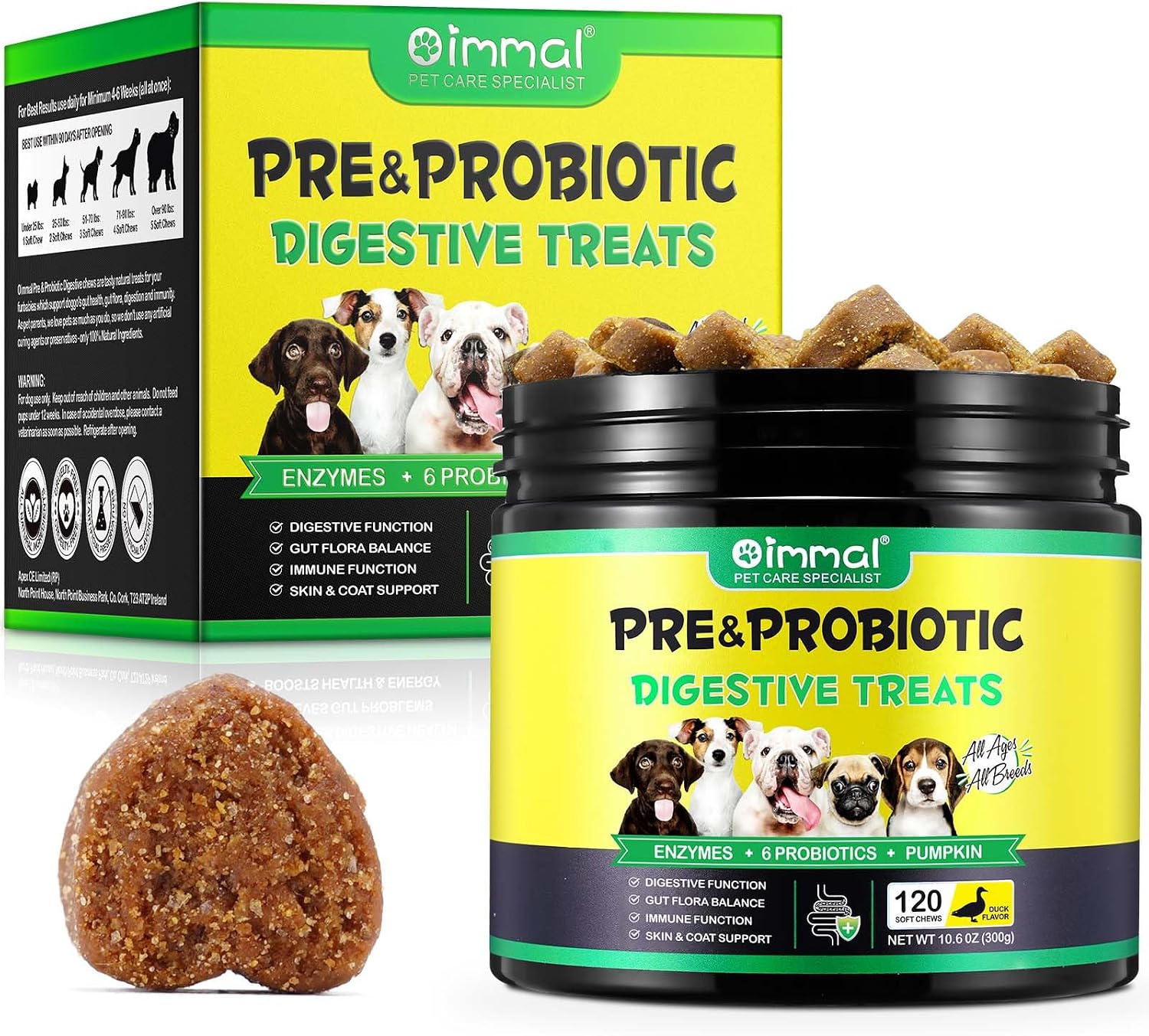 Probiotic Chews for Digestion Pack of 120 Dog Probiotics as Treats Duck Aroma 120 Pieces Sensitive Bellies Waxy and Itchy Ears 300 g