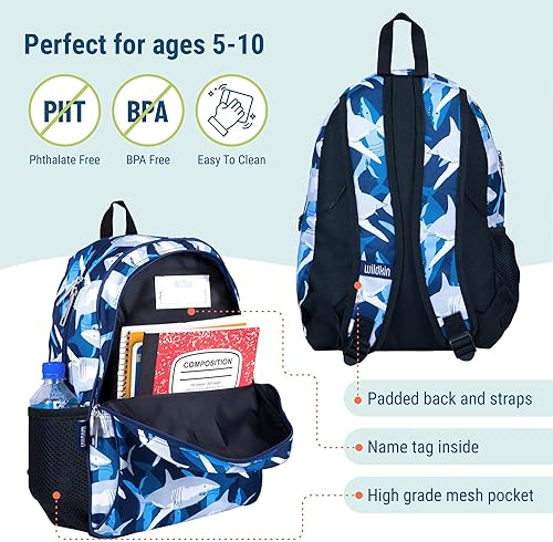 Miniatura 7 de Wildkin Paquete de mochila para niños de 15 pulgadas con bolsa de almuerzo (tiburones)