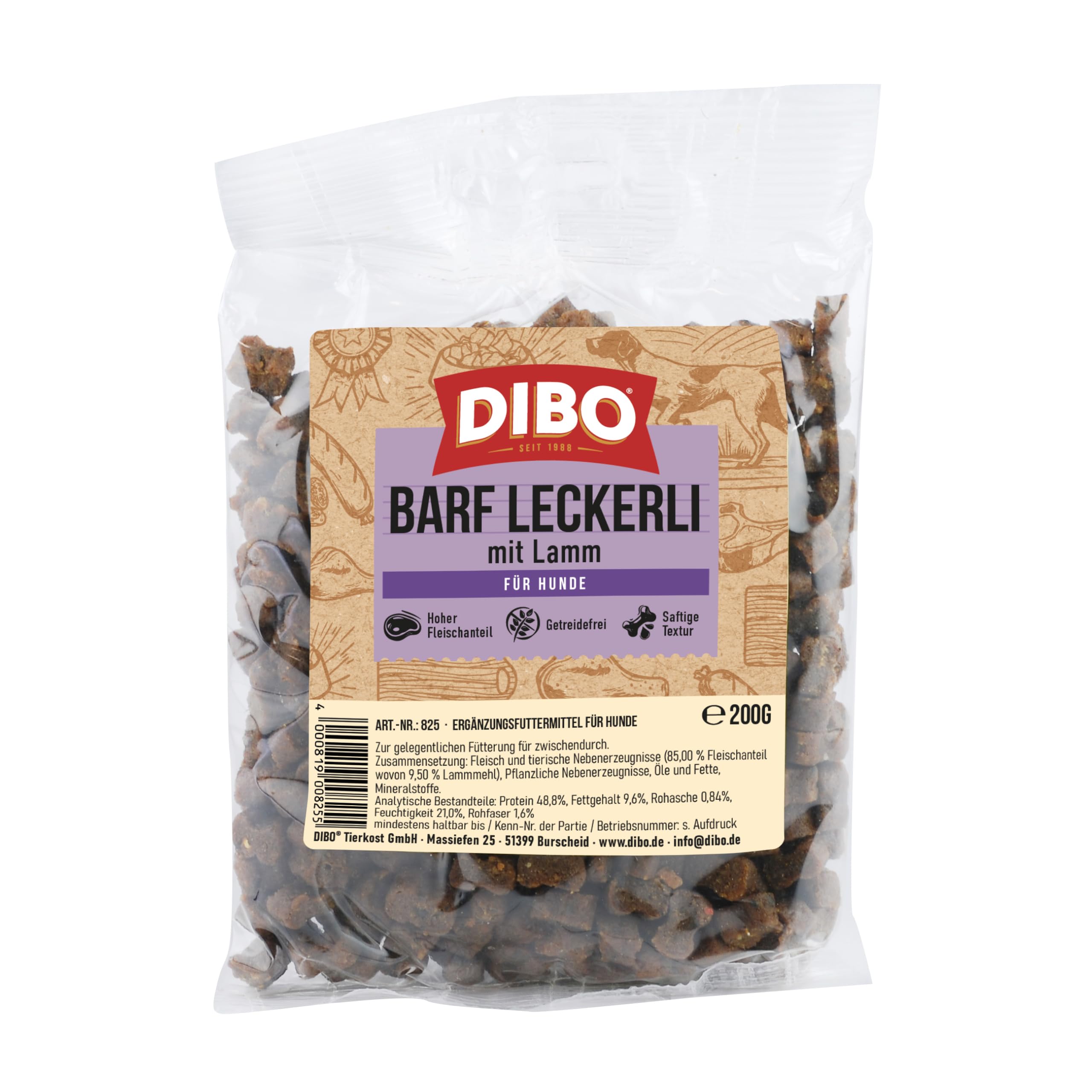 Dibo Barf Leckerli, 200g Pferd, Wild, Strauß, Lamm, Ente Hundesnack klein und praktisch Trainings Hundeleckerlies zuckerfrei, gesund und lecker (Lamm)
