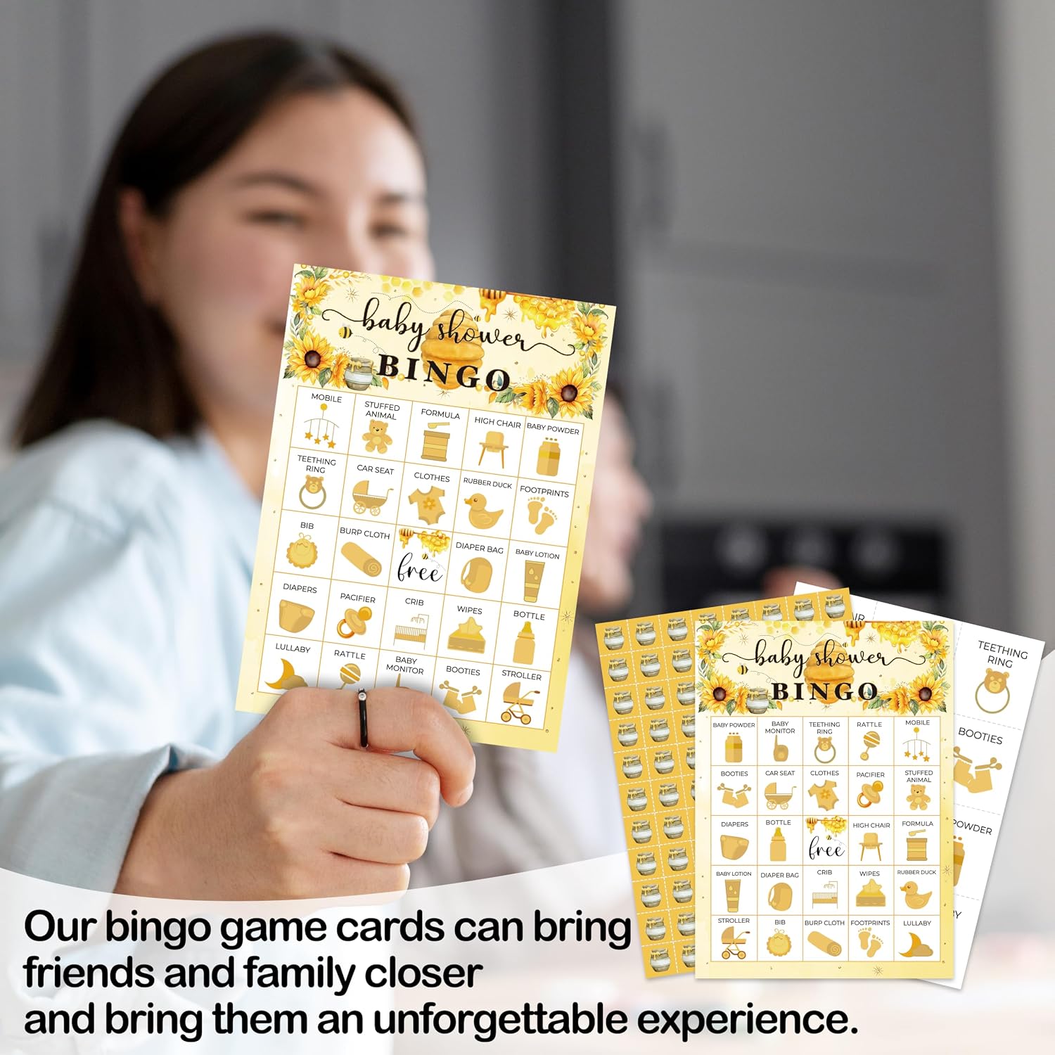 Baby Shower Bingo Games for Adults, Honey Bee Baby Shower Party Bingo Set, Bumble Bee Game Cards, Sunflowers Gender Reveal Game Favors, Large Group Games Supplies -25
