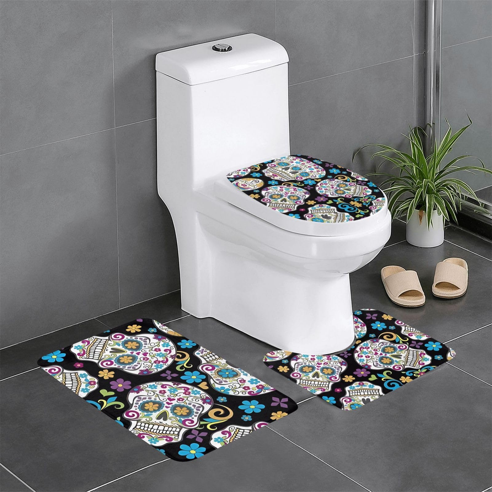 Tapis de bain absorbants tête de mort lot de 3 séchage rapide sol
