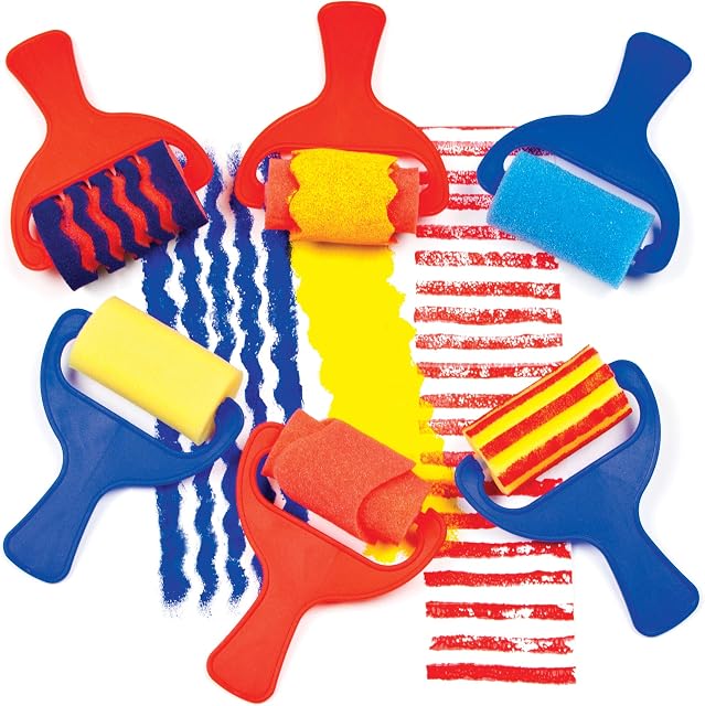 Baker Ross AF731 Sponge Patterned Rollers (Set of 6), Asst Colours