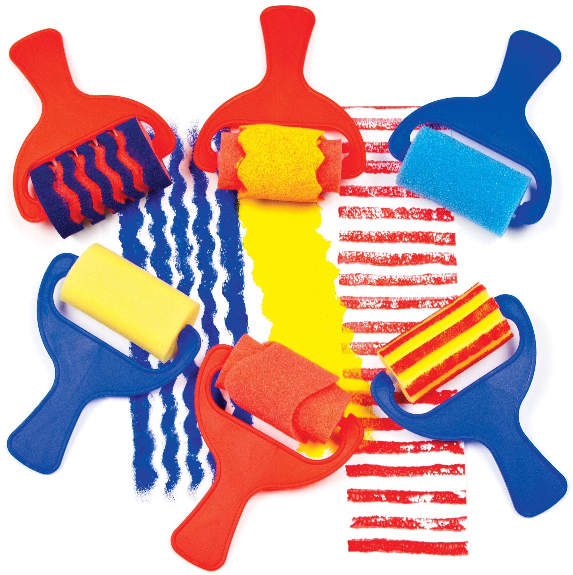 Baker Ross AF731 Sponge Patterned Rollers - Pack of 6 Rollers, 7cm Wide, Washable, Paint Effects, Craft Painting