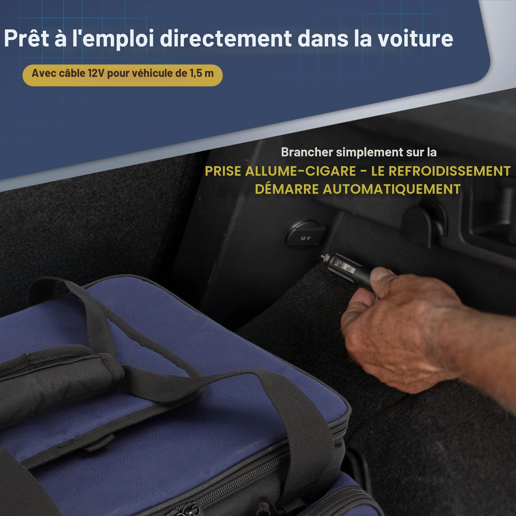 Cartrend Sac Isotherme de 30 l, avec câble de raccordement de 12 V de 1,50 m de Long, bandoulière réglable, Grande Poche Avant avec Fermeture éclair et 2 Filets latéraux, revêtement intérieur Facile
