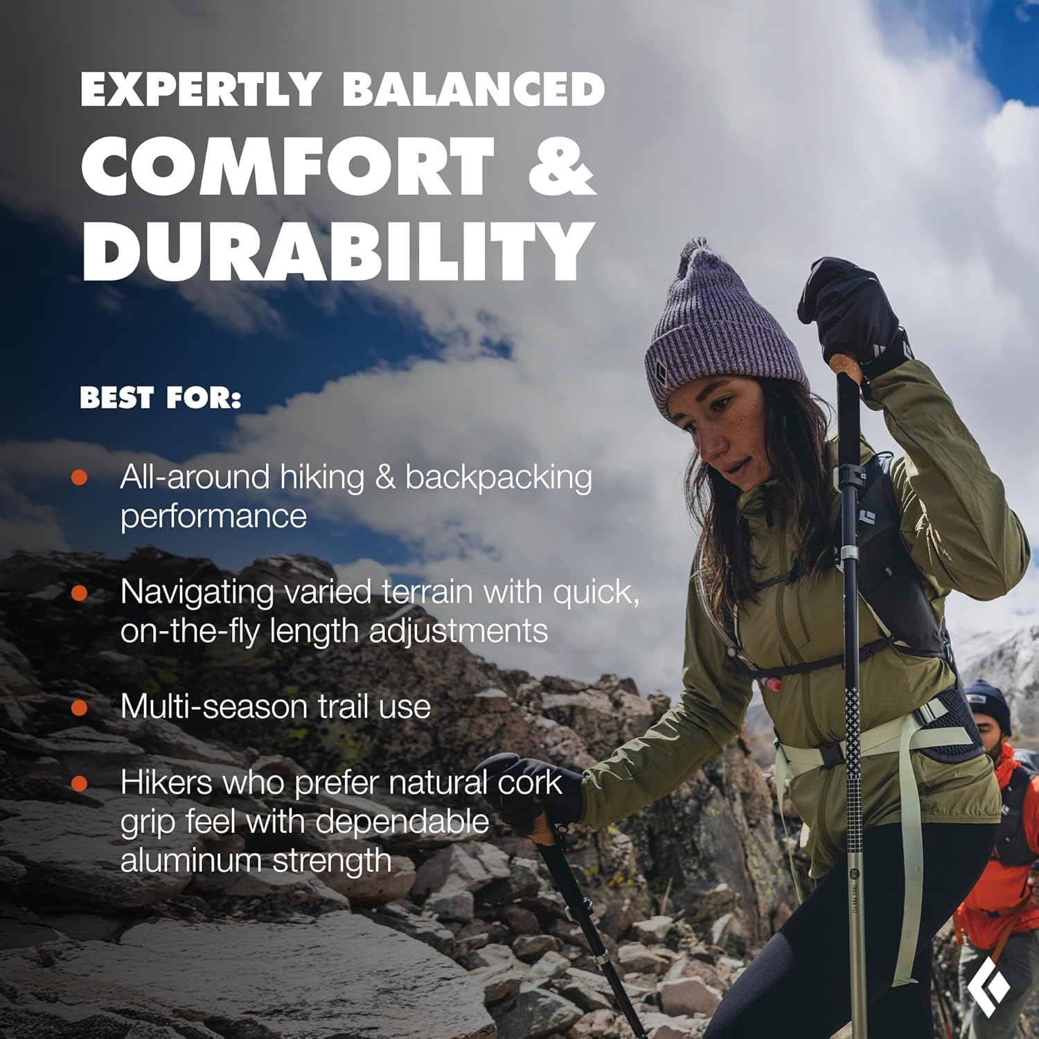 BLACK DIAMOND Trail Trekking Poles (Pair) | Lightweight Aluminum Hiking Poles | Natural, Cork, or Foam Grips | FlickLock Adjustable Shafts for All-Season Stability