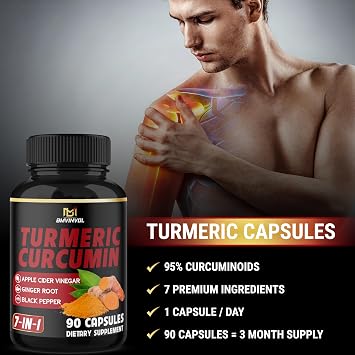 Turmeric Curcumin - 95% Curcuminoids & Apple Cider Vinegar, Ginger Root and Black Pepper for Advanced Absorption - 90 Capsules [3-Month Supply]