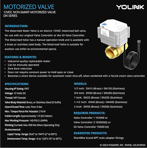 Miniatura 4 de YoLink Controlador de válvula inteligente X3 con válvula de bola motorizada de acero inoxidable, válvula de agua de alcance más largo del mundo de
