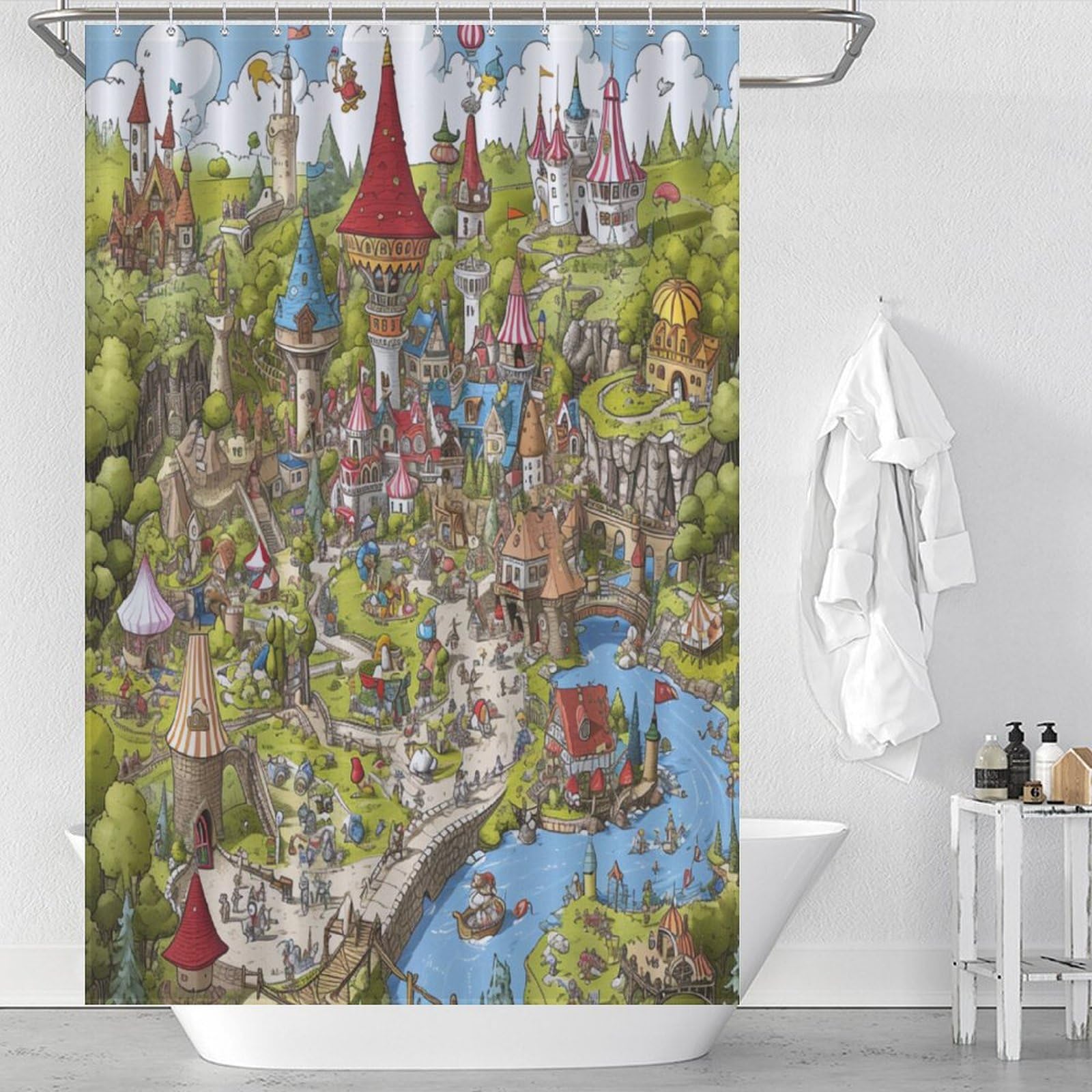 Rideau de douche parc d'attractions 122x183 cm polyester lavable pour baignoire