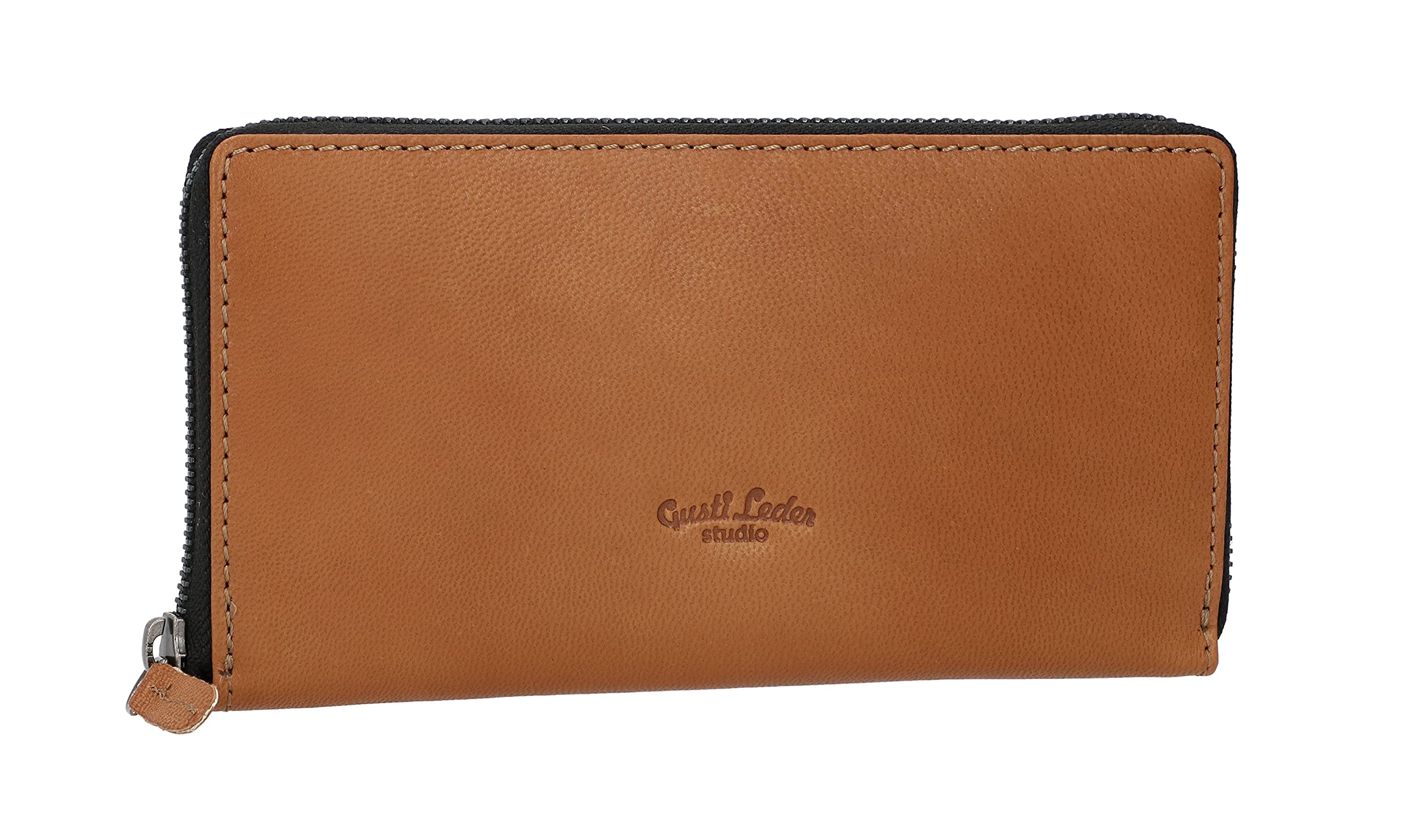 Gusti Cartera de Piel - Cara RFID Billetera Apaisada con Protección RFID Monedero con Muchos Compartimentos para Mujer Avellana Marrón Cuero
