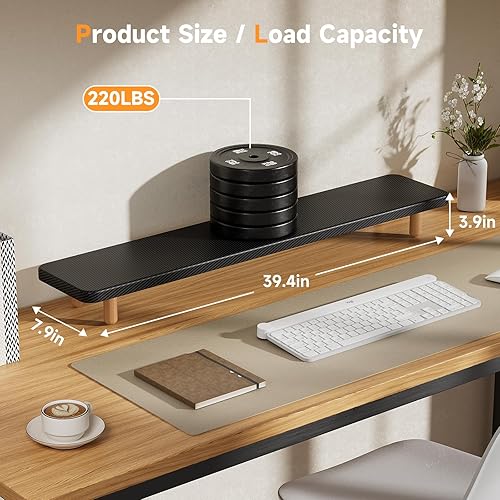 Miniatura 3 de Soporte doble para monitor, soporte de madera grande de 39 pulgadas, soporta 220 libras, soporte ultra fuerte para 2 monitores, computadora