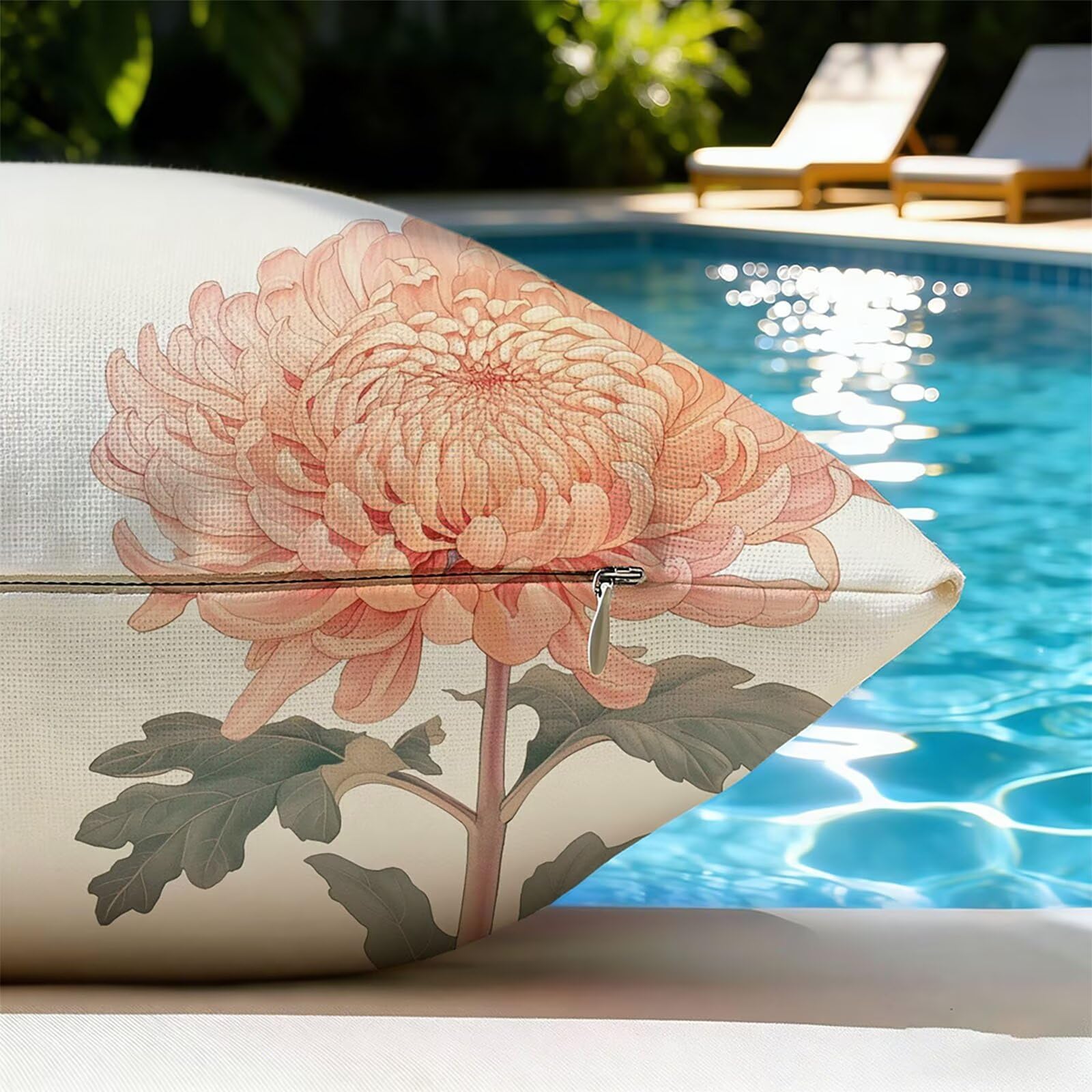 Generisch Outdoor Kissen Wetterfest 65x65cm Blume Dekokissen Kissenbezüge Botanischer Kissenhülle Sommer Sofakissen für Wohnzimmer Schlafzimmer Garten Dekorative 2er Set. P-1065