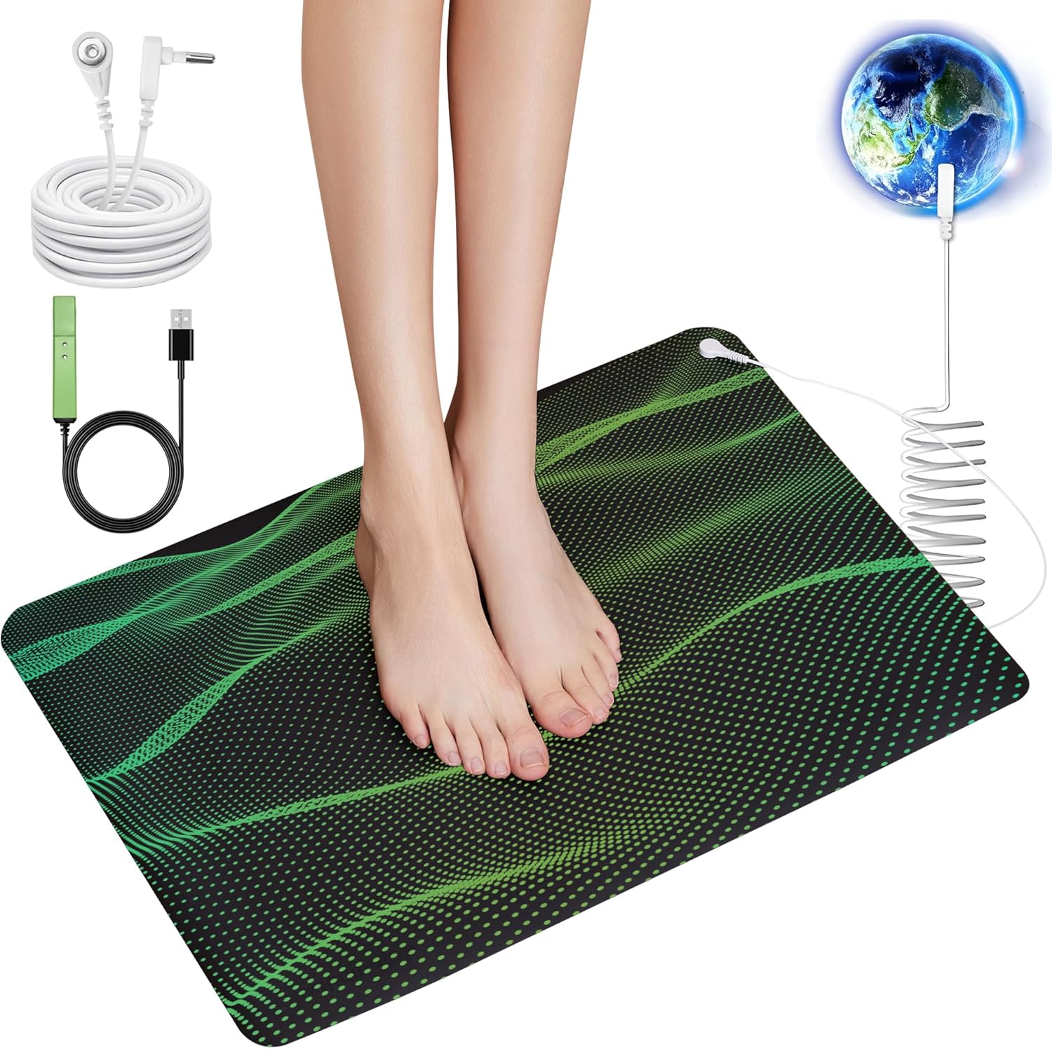Grounding Mat for Feet,Earthing Mat Grounding Pad 24"X16",Indoor Grounding Mat for Bed&Office&Under Desk, Conductive Foot Pad for Deep Sleep, Pain&Stress Relief with Conductivity Test Pen&15ft Cord
