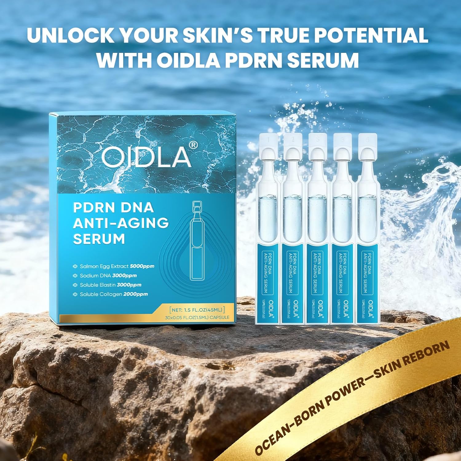 Salmon DNA Anti-Aging Serum with 5000ppm PDRN - 6 Hyaluronic Acid & Niacinamide Reduces Wrinkles, Fades Dark Spots for 72-Hour Hydration & Radiance-Korean Skincare (30 Vials 1.5 fl oz) - Image 4