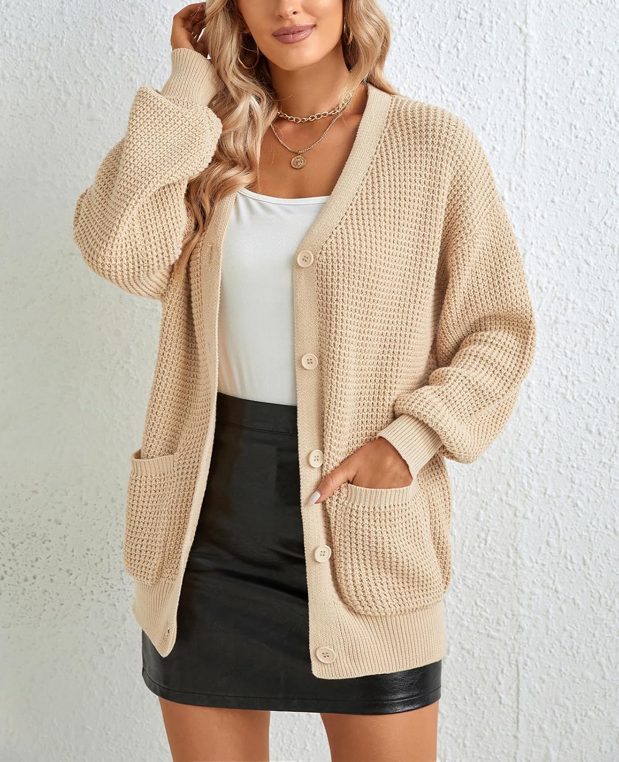 QUALFORT Cardigan Sweaters for Women 100% Cotton Button-Down Oversized Knit Cardigans with Pockets for Fall Winter Trendy - Image 3