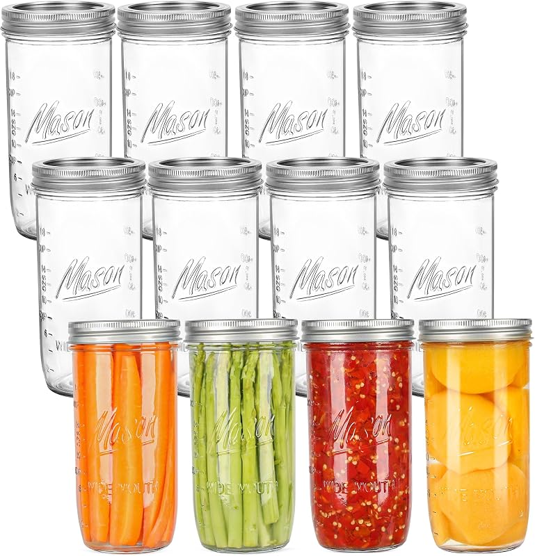 24 oz Wide Mouth Mason Jars - Canning Jars with Metal Airtight Lids and Bands, 24 ounce Mason Glass Jars for Fermenting, Pickling, Meal Prep, Overnight Oats, Jam, Jelly, DIY Projects (12 pack) | Canning Jars for Fermenting, Pickling, Meal Prep, Overnight Oats, Jam, Jelly, DIY Projects (12 pack)